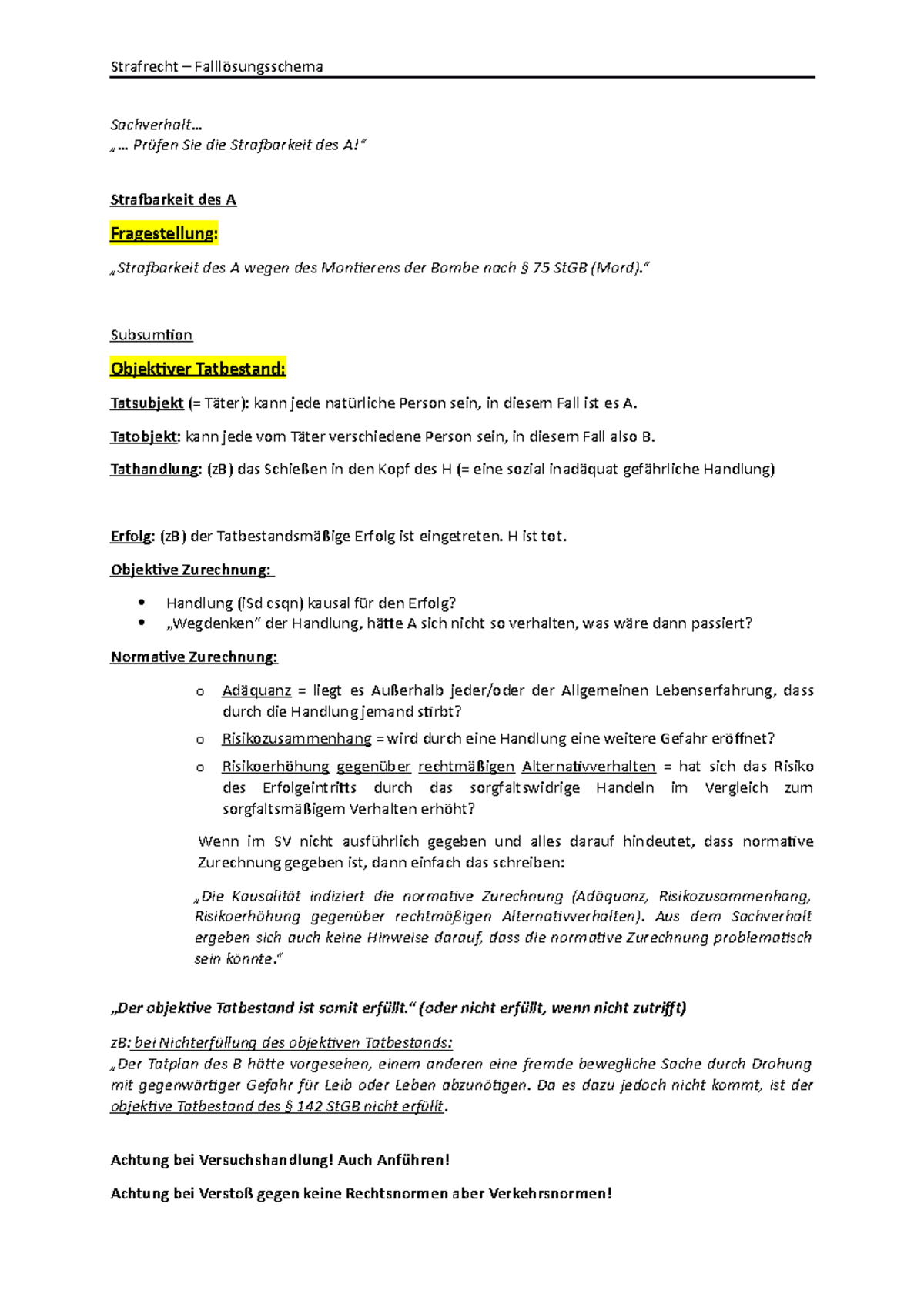 Schema zur Falllösung kurze Übersicht - Strafrecht – Falllösungsschema ...