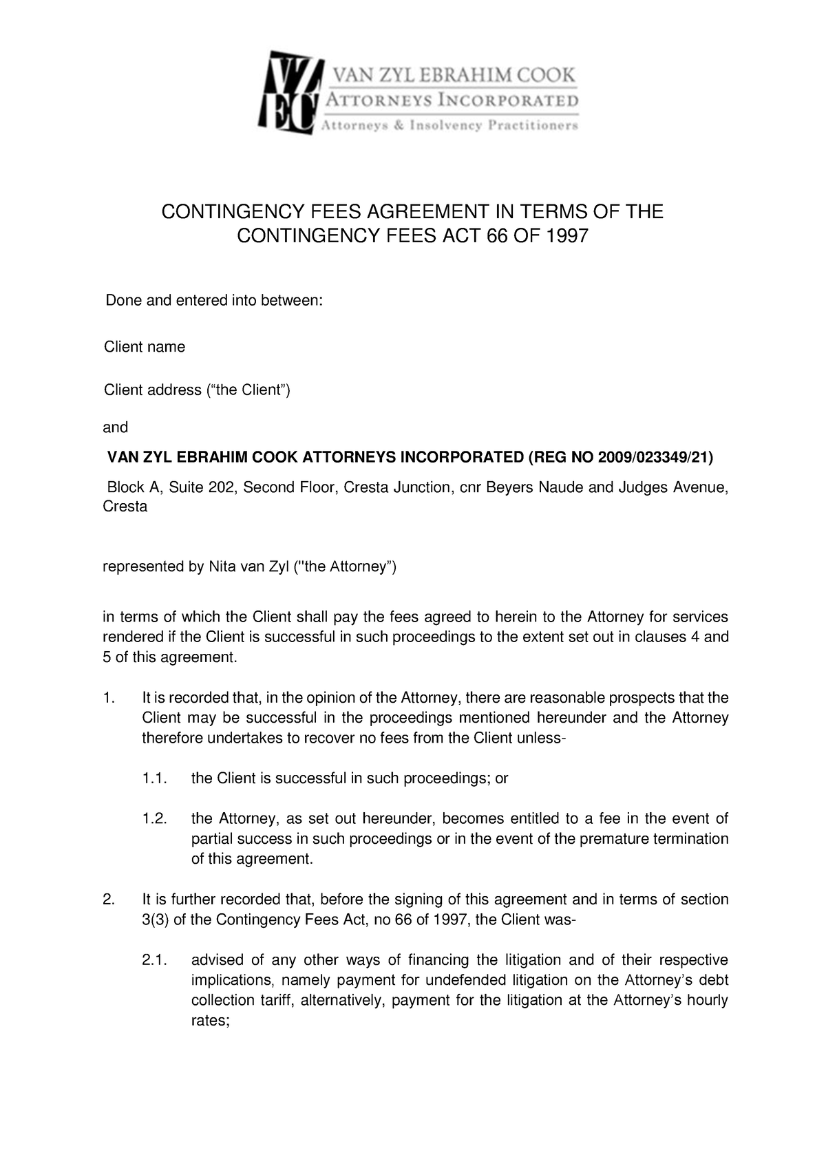 Contingency Fees Agreement Companies CONTINGENCY FEES AGREEMENT IN   Thumb 1200 1697 