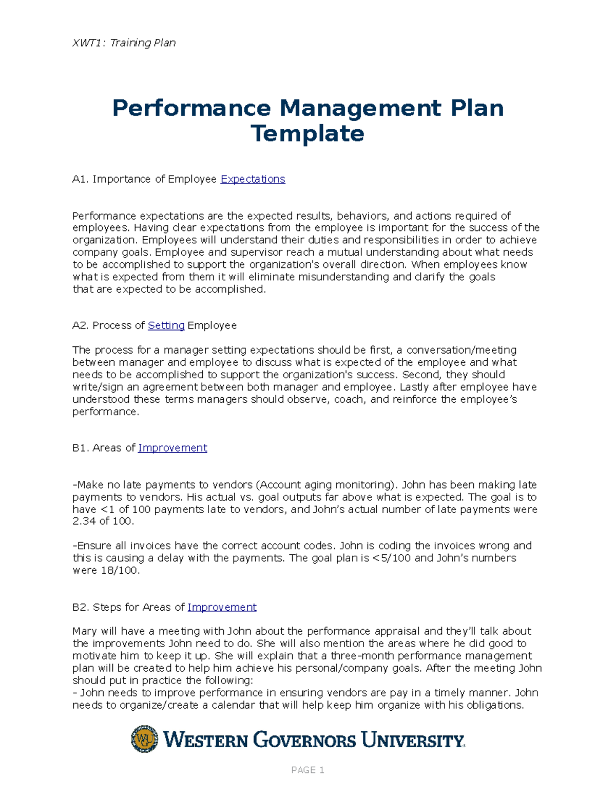 WGU C235 Task 2 - Task 2 1st passed - XWT1: Training Plan Performance ...