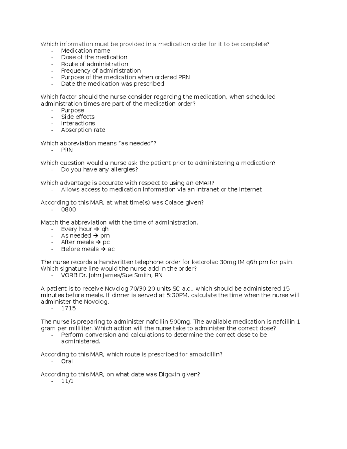 Interpretation of Licensed Prescribers Orders Which information must