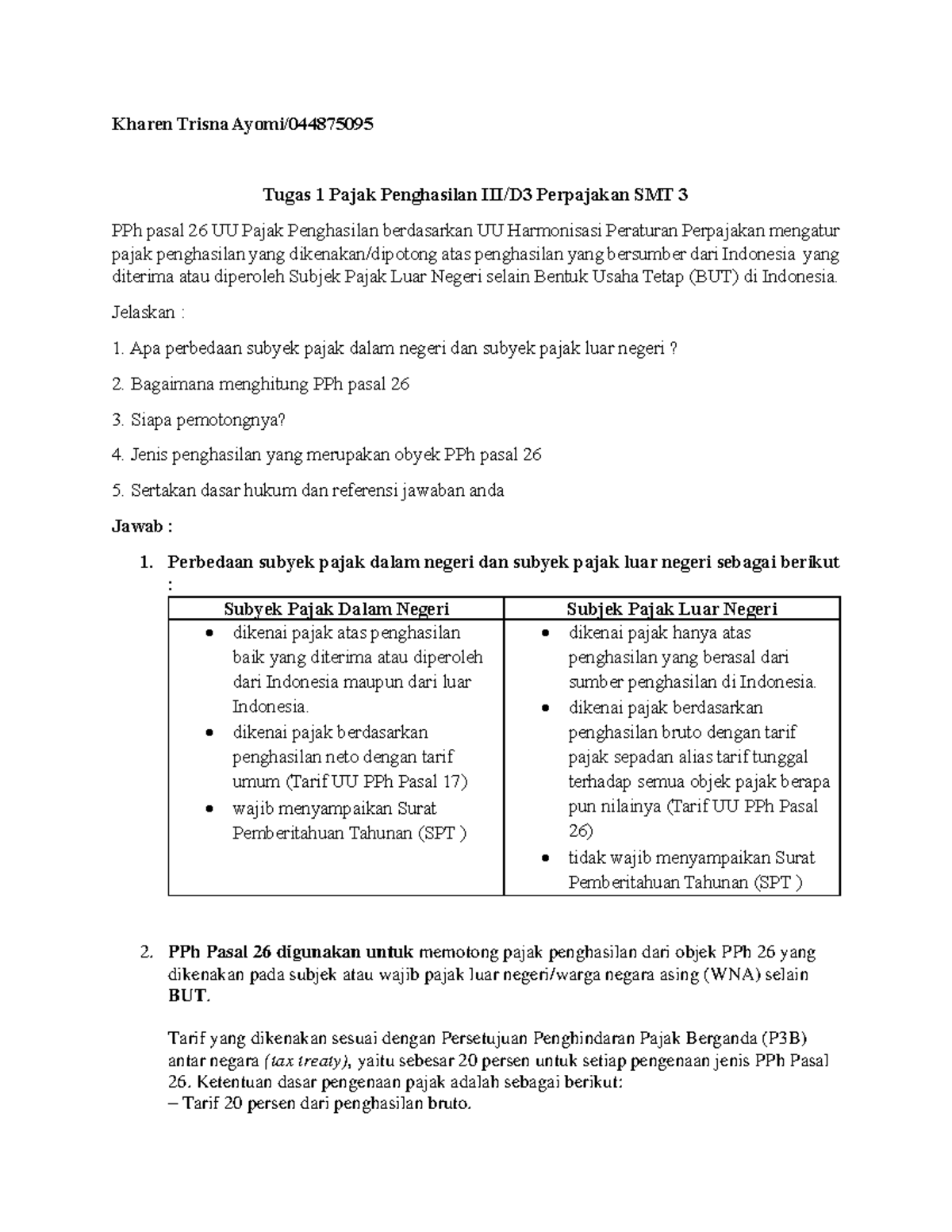 Tugas 1 Pajak Penghasilan III - Kharen Trisna Ayomi/ Tugas 1 Pajak ...