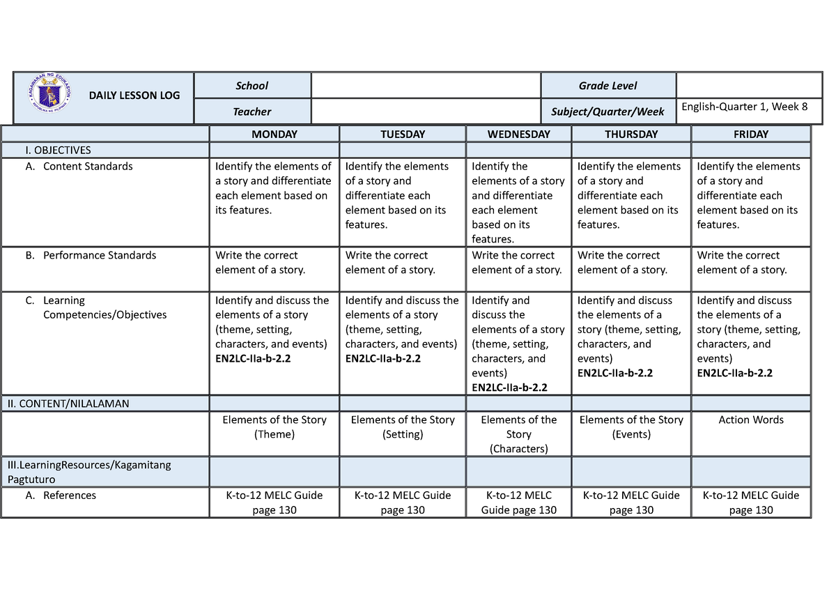 DLL English-2 Q1 W8 - Dll - DAILY LESSON LOG School Grade Level Teacher ...