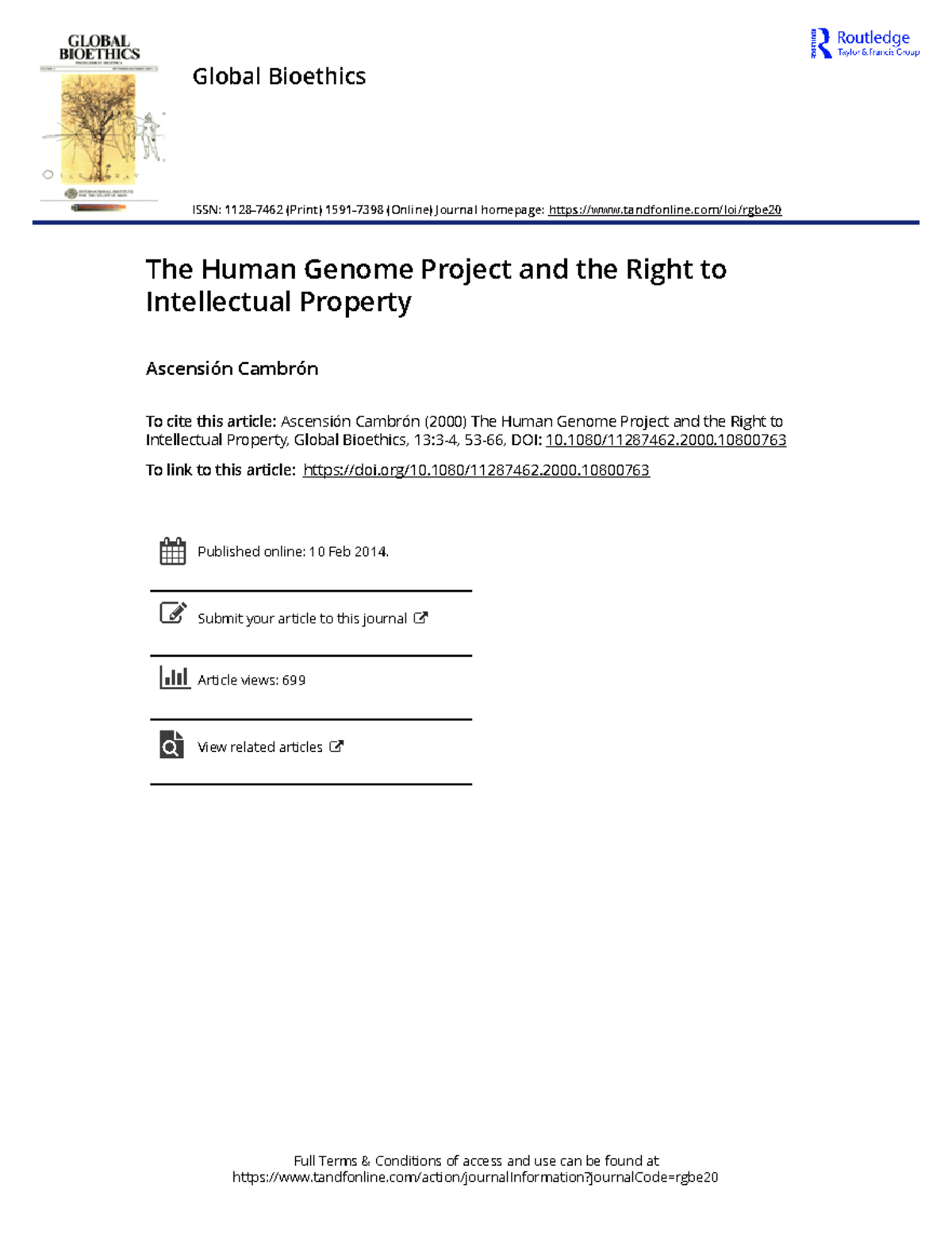 The Human Genome Project and the Right to Intellectual Property - 1080/ ...