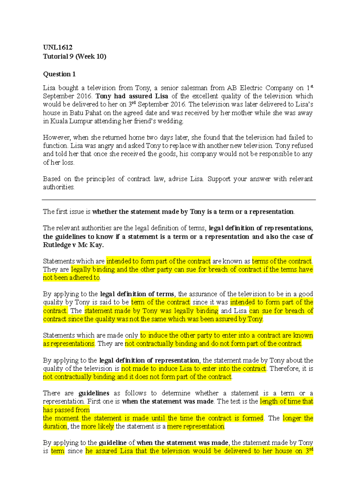 Tutorial 9 (Week 10) - good luck - Legal Method - MMU - Studocu