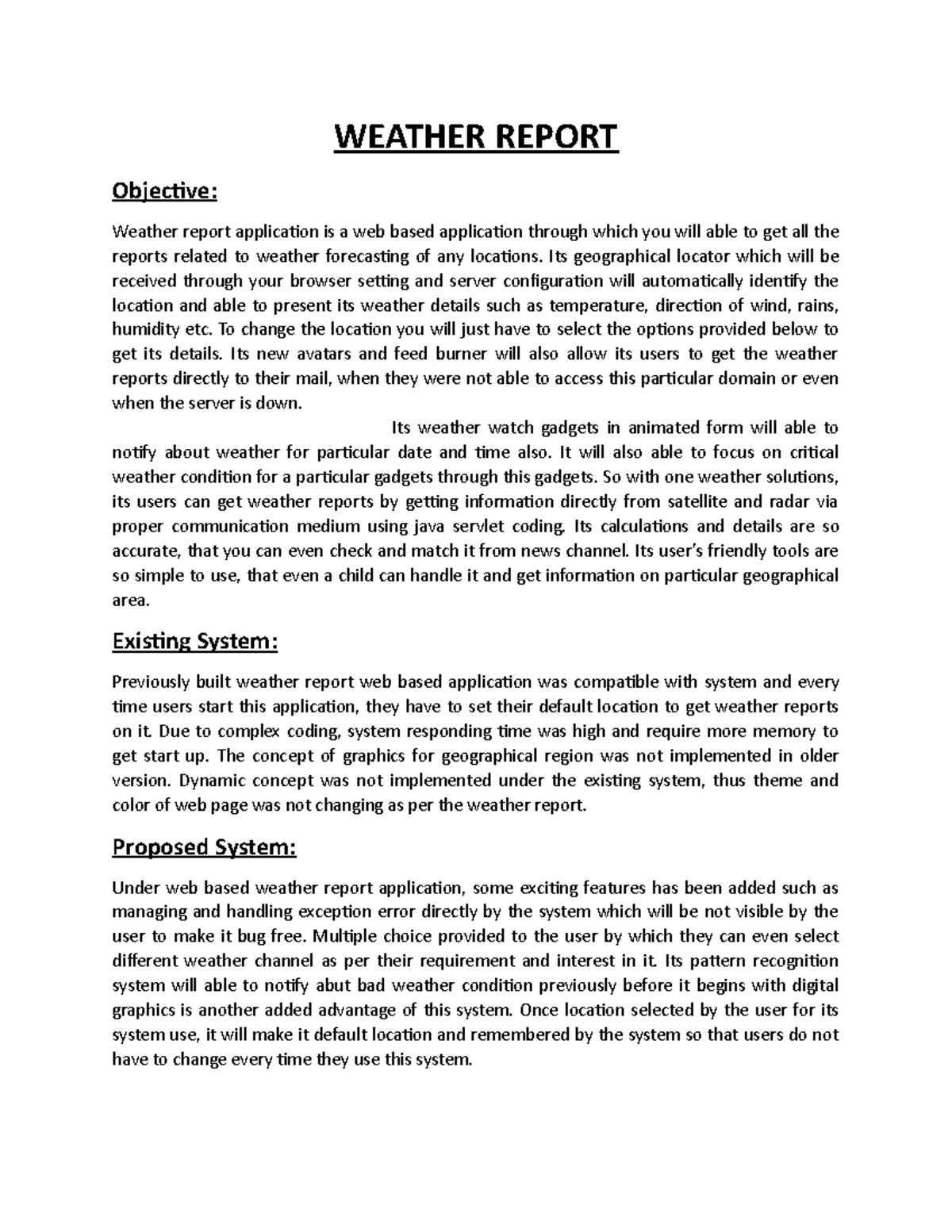 Weather Report project Abstract - WEATHER REPORT Objective: Weather ...
