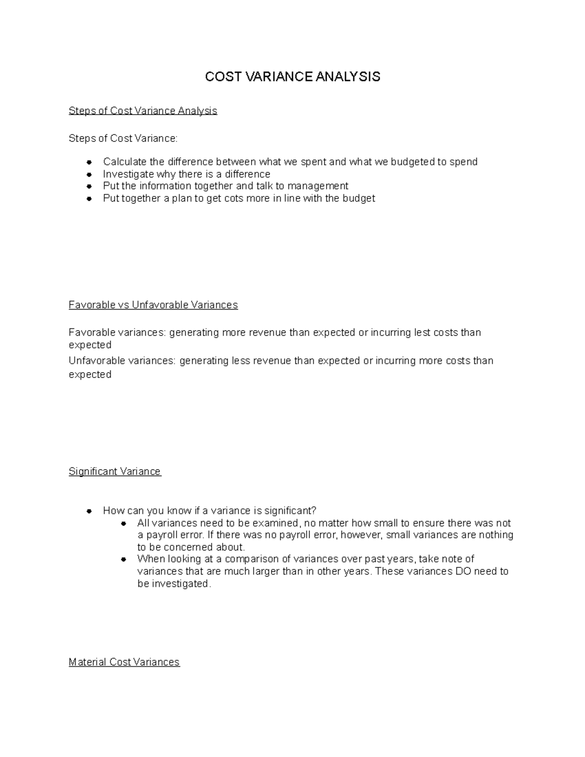 Accounting for Managers Notes 19 - COST VARIANCE ANALYSIS Steps of Cost ...
