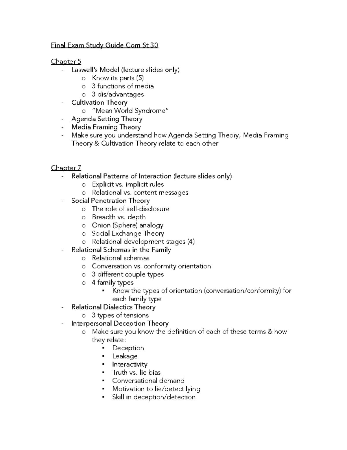 Final Exam Study Guide Com St 30 - implicit rules o Relational vs ...