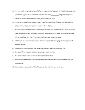 Com 252 chapter 6 and 7 notes - Chapter 6 We language can help build a ...