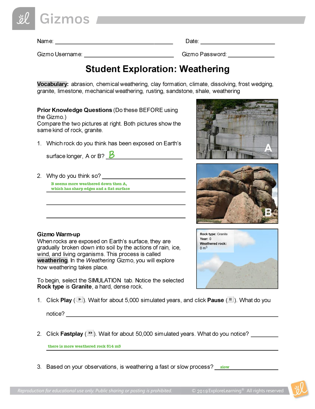 Weathering Gizmo 2020 - High School Level - Name: ______________________________________ Date ...