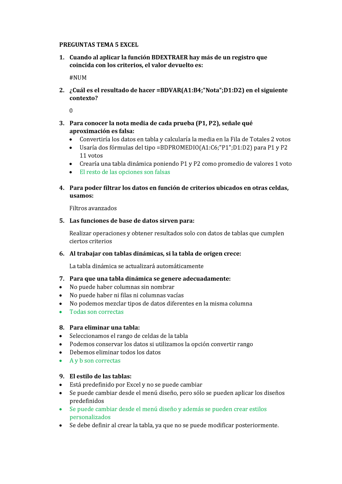 Preguntas TEMA 5 Excel - PREGUNTAS TEMA 5 EXCEL Cuando Al Aplicar La ...