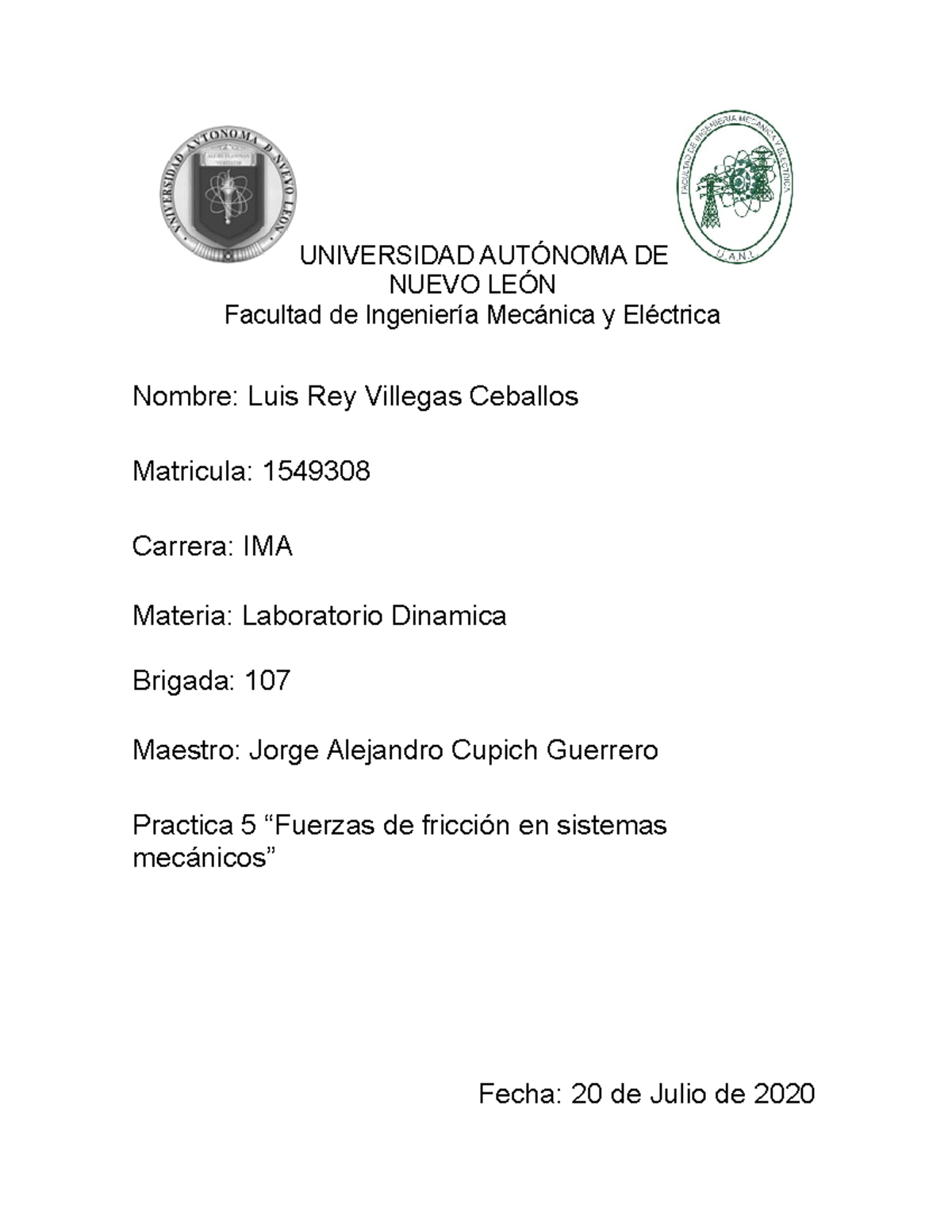 Practica 5 Práctica De Laboratorio Universidad AutÓnoma De Nuevo LeÓn Facultad De Ingeniería 3659