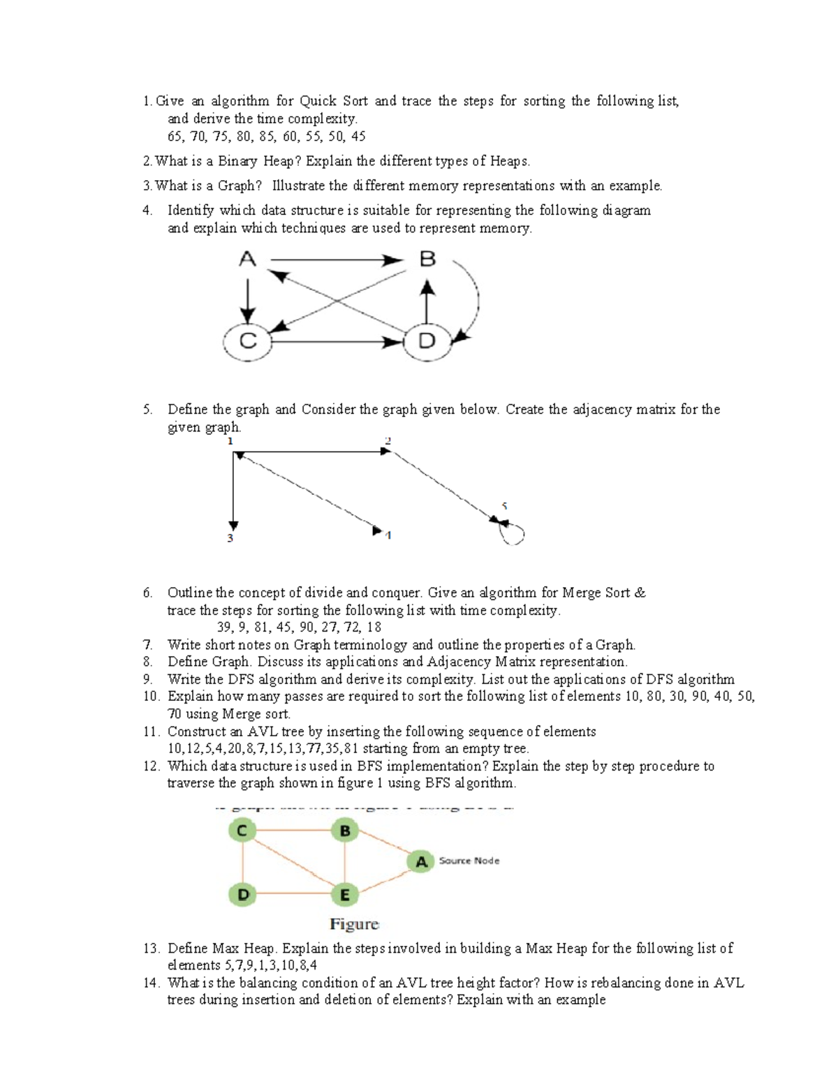 ADSA IMP QUES form prev papers - Give an algorithm for Quick Sort and ...