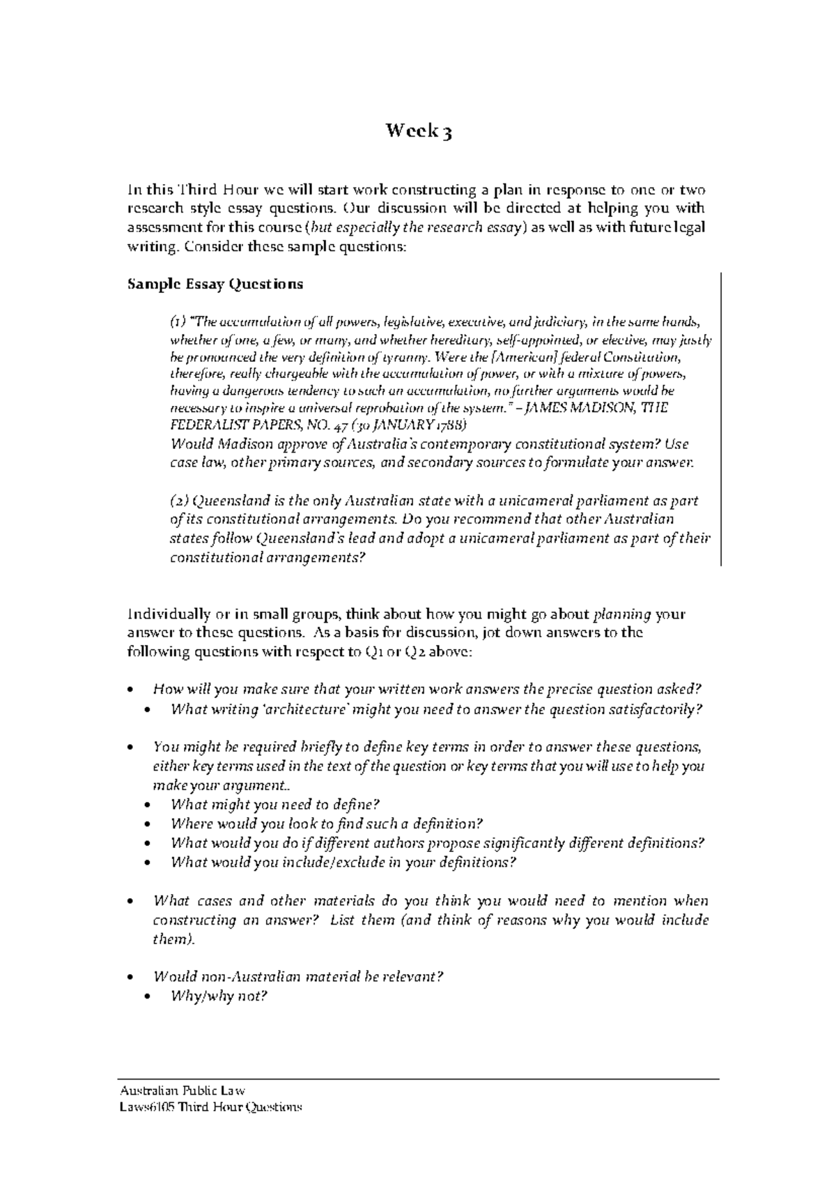 APL Week 3 - Third Hour - apl - Australian Public Law Laws6105 Third ...