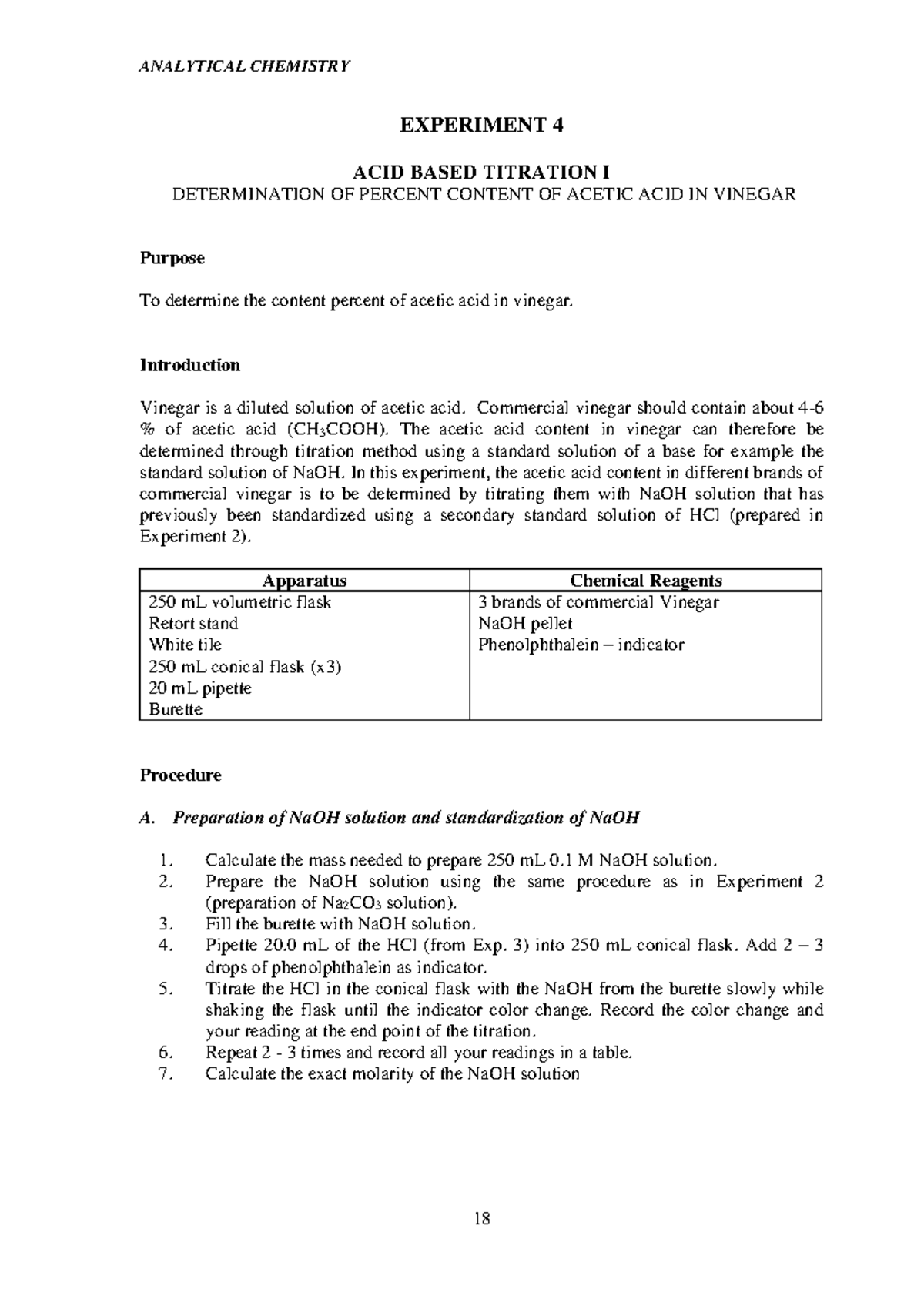 CHM256 EXP - EXPERIMENT 4 ACID BASED TITRATION I DETERMINATION OF ...