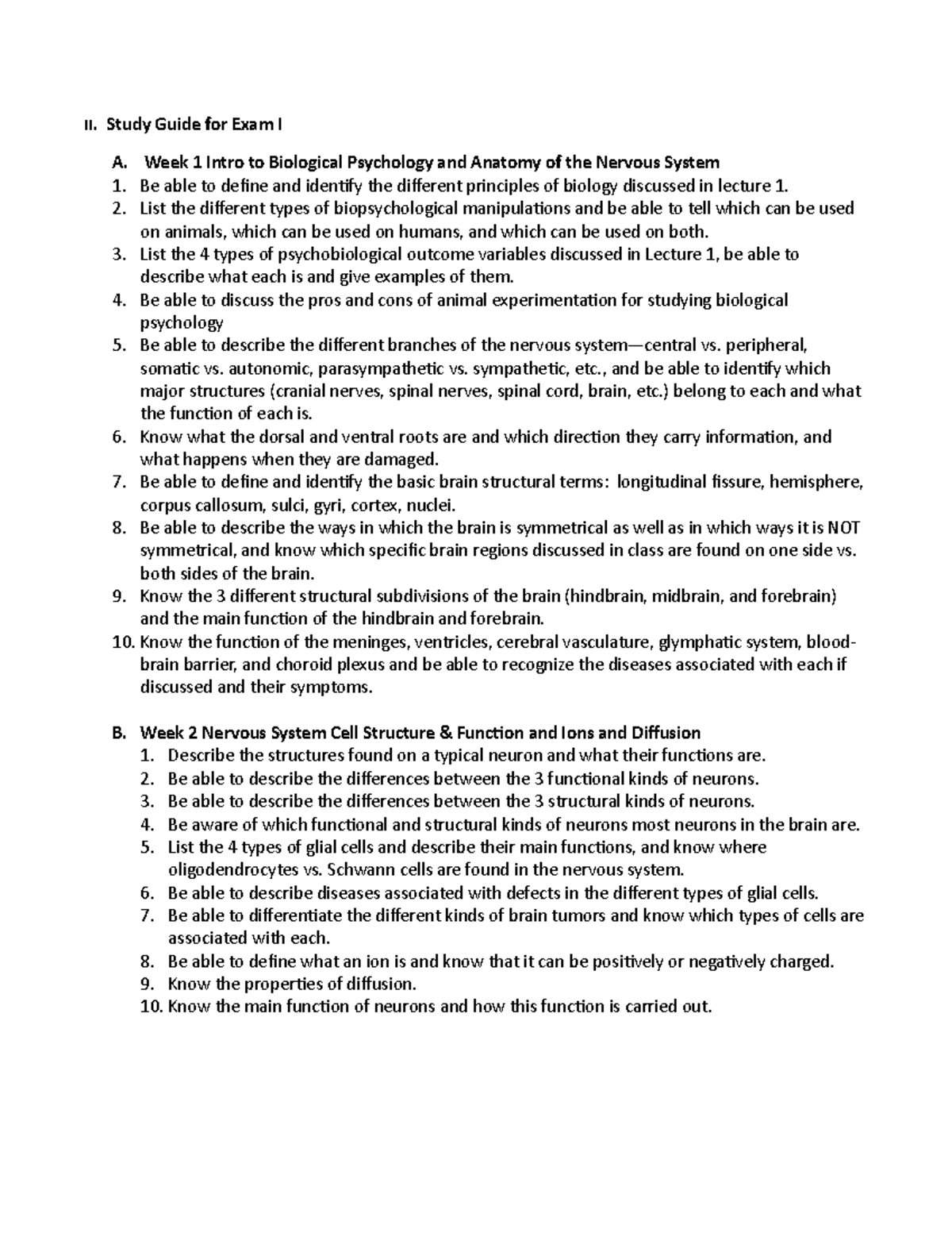 PSYC 2012 Study Guide FOR Midterm EXAM I - II. Study Guide for Exam I A ...