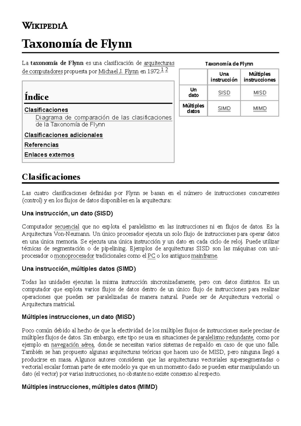 Taxonomía de Flynn resumen Taxonomía de Flynn Una instrucción
