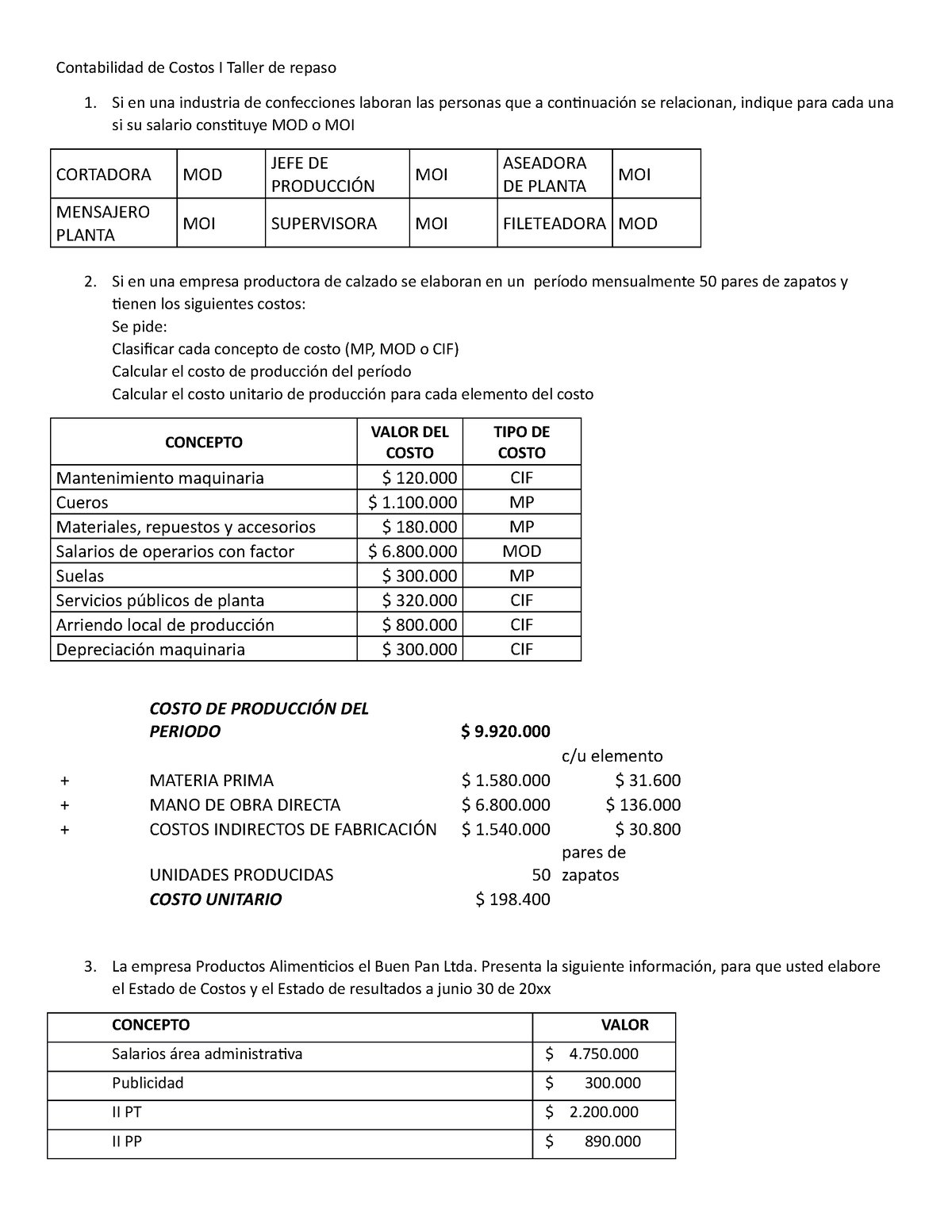 Taller Costos I Repaso - Contabilidad De Costos I Taller De Repaso 1 ...