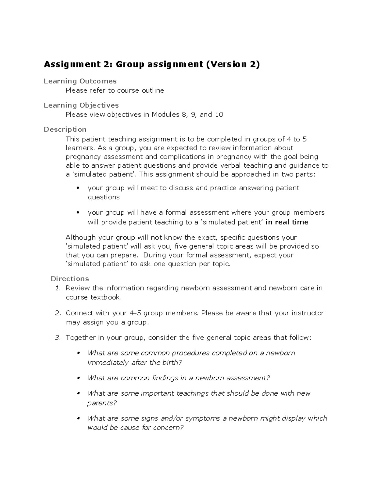 Maternity Group version 2 Spring 21 Assignment 2 Group assignment