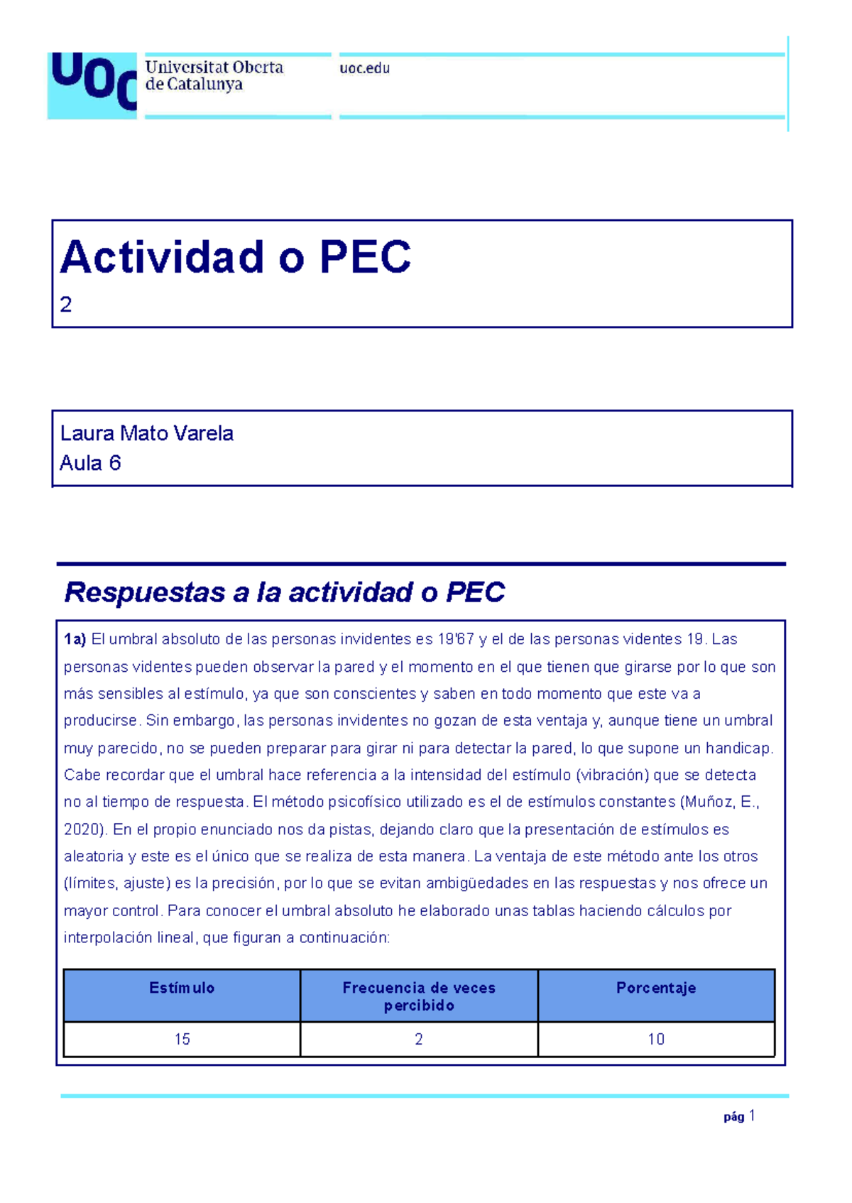 PEC 2 Psicología de la Percepción y la Emoción - Actividad o PEC 2 ...