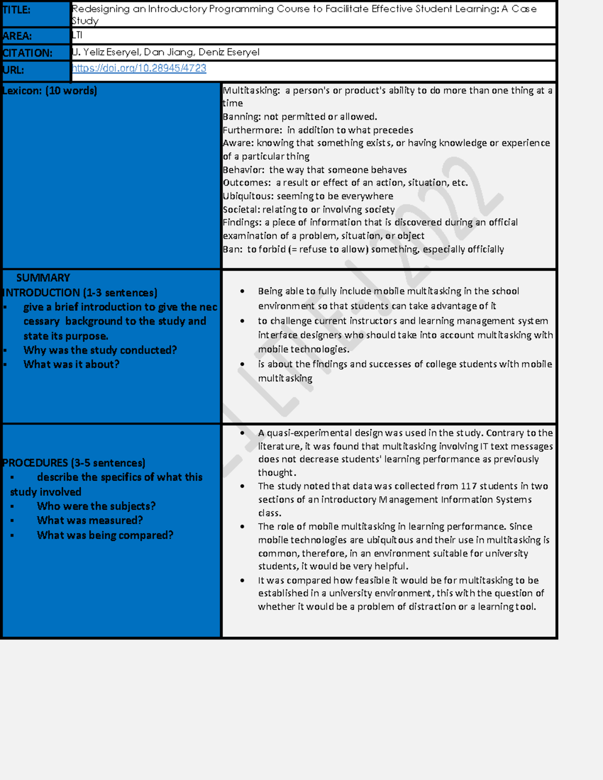 Evidence 3 ingless - evidencia - TITLE: Redesigning an Introductory ...