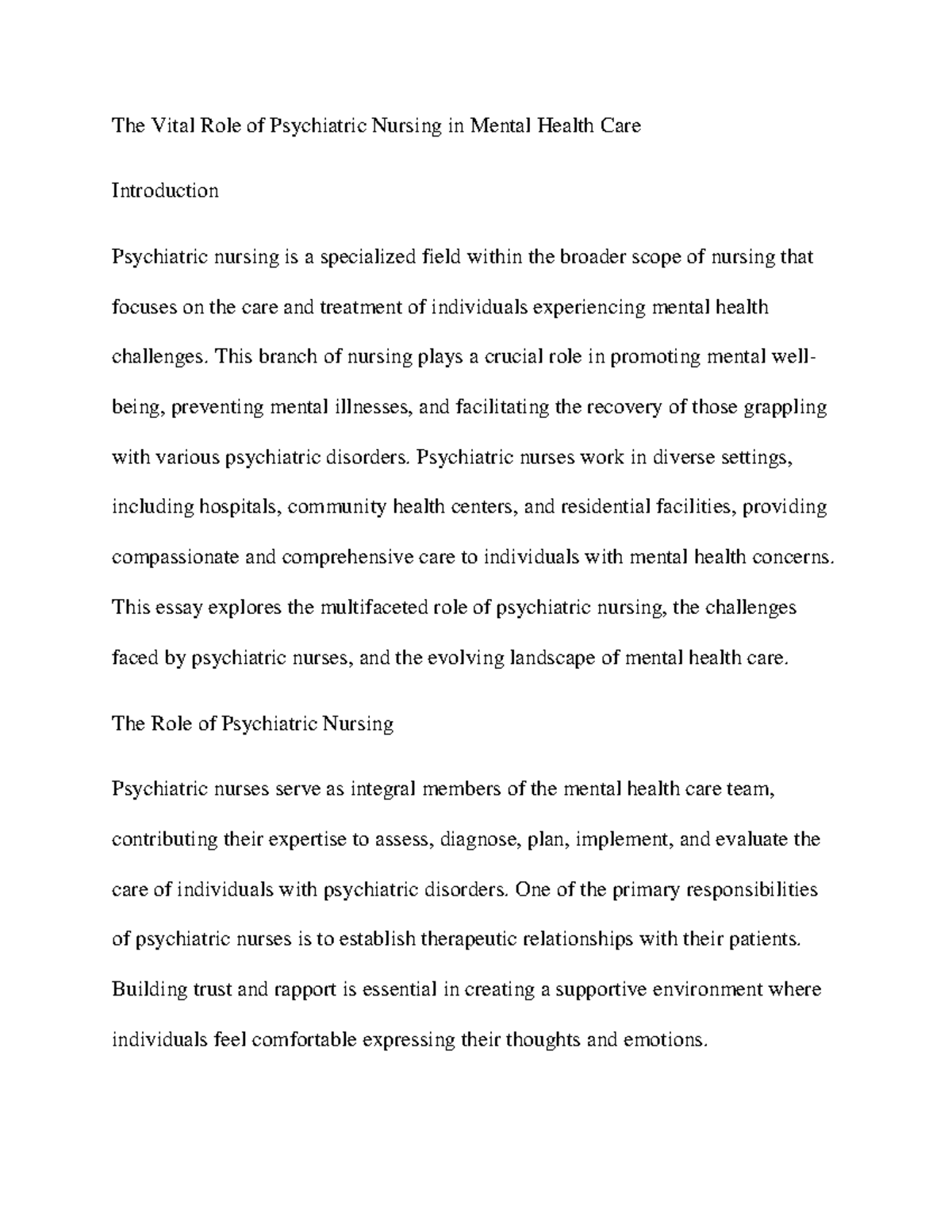 The Vital Role of Psychiatric Nursing in Mental Health Care-1 - The ...