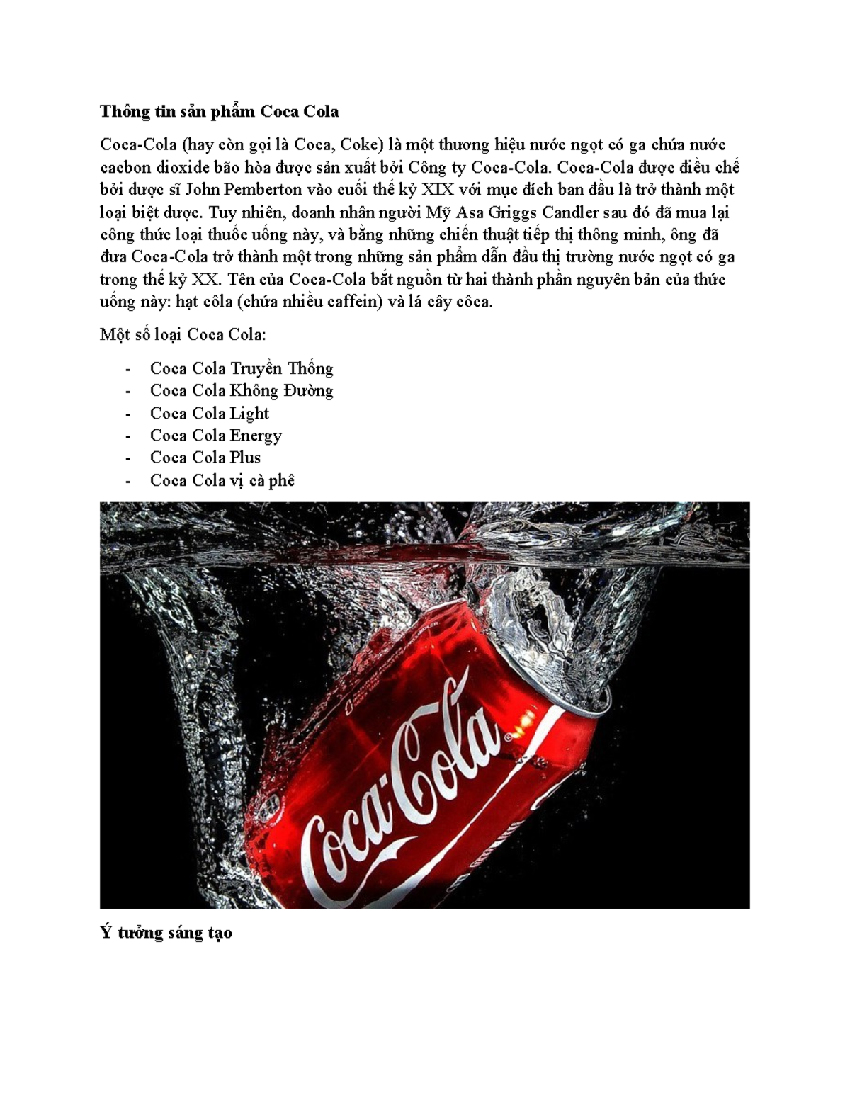 Thông tin sản phẩm Coca Cola - Thông tin sản phẩm Coca Cola Coca-Cola ...