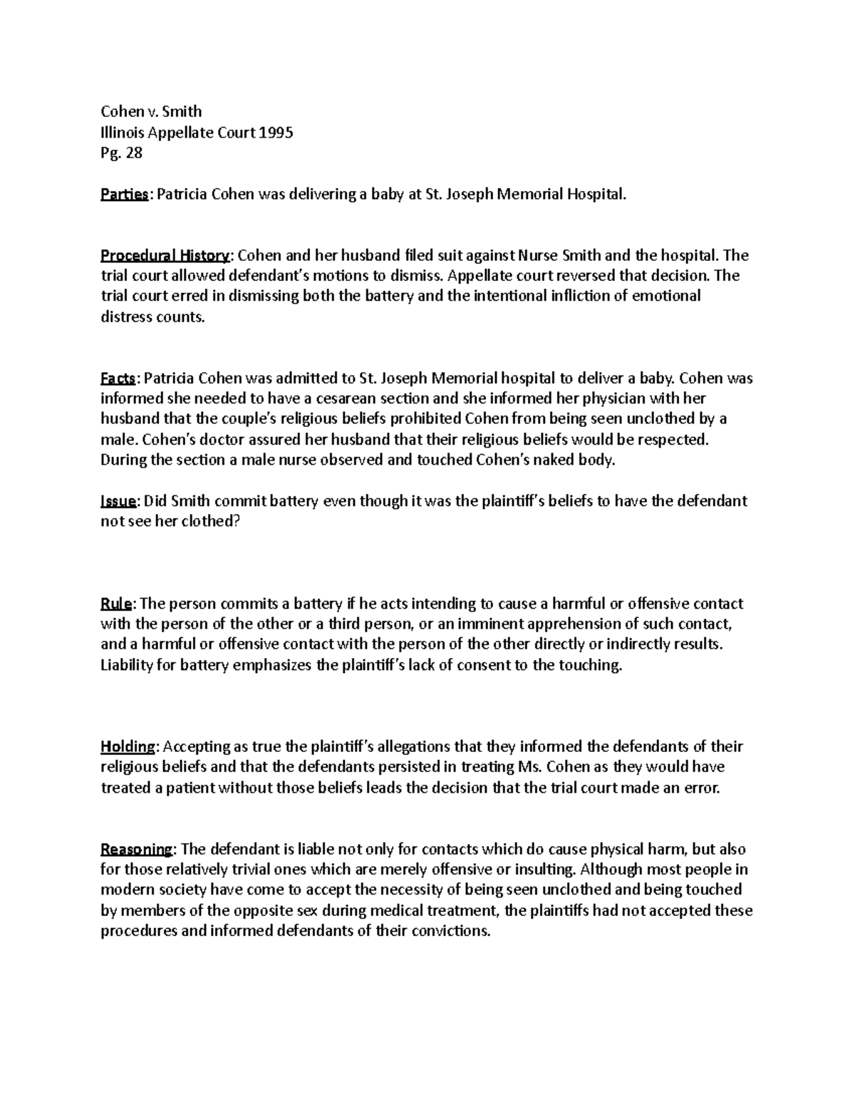 Cohen v. Smith Case Brief Cohen v. Smith Illinois Appellate Court
