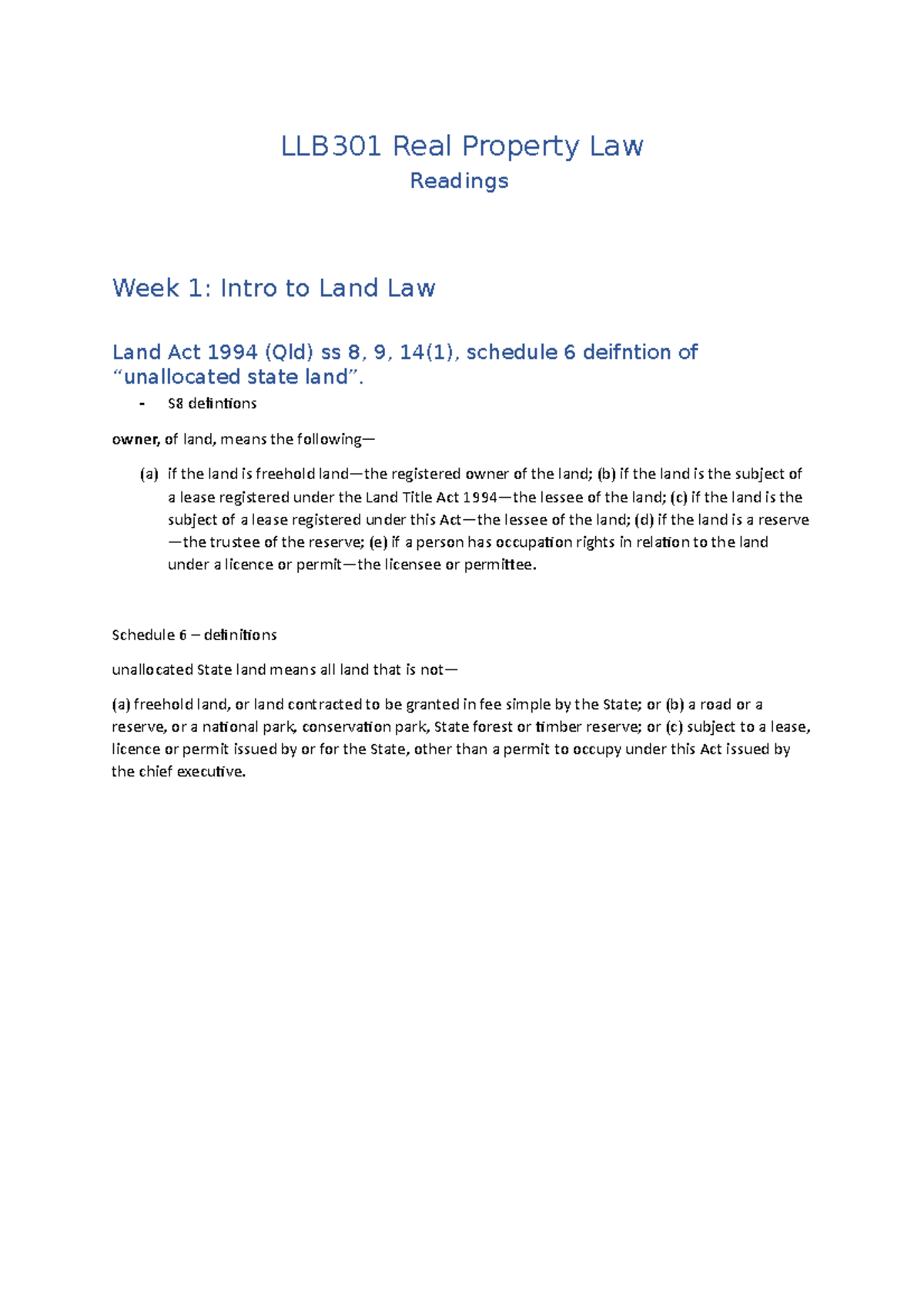 LLB301 Real Property Law Readings LLB301 Real Property Law Readings