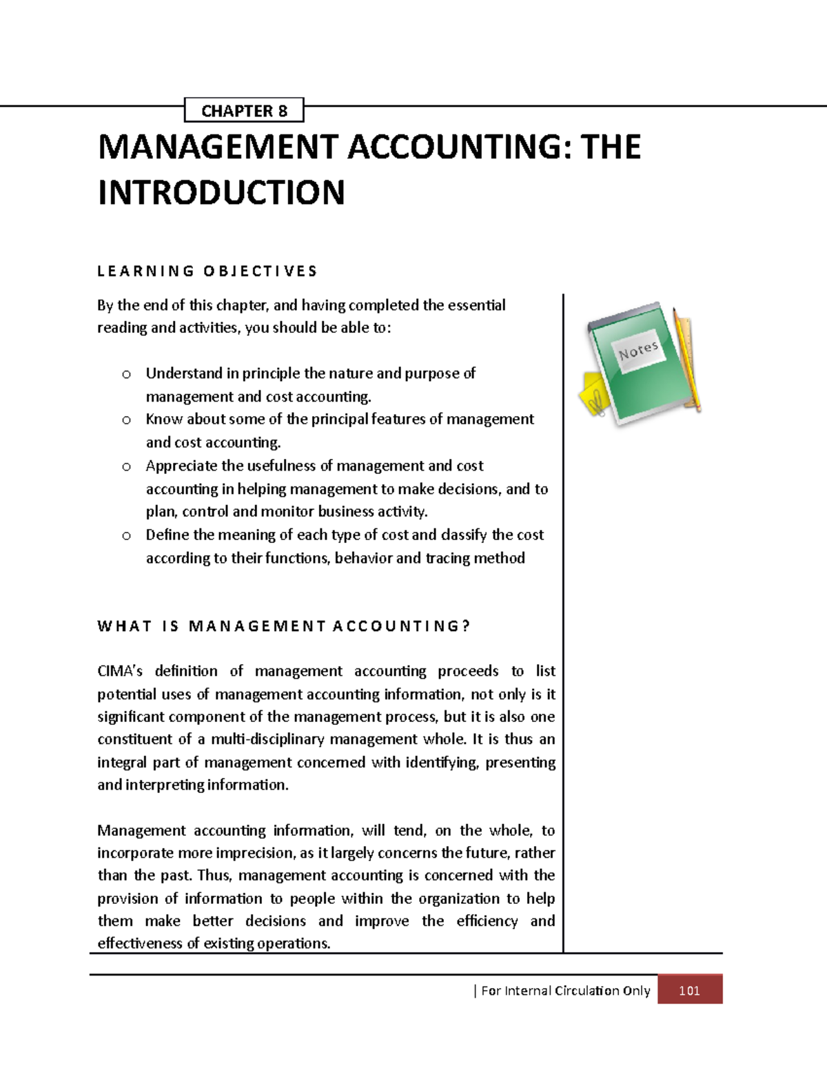 Chapter 8 Student - Notes - CHAPTER 8 MANAGEMENT ACCOUNTING: THE ...