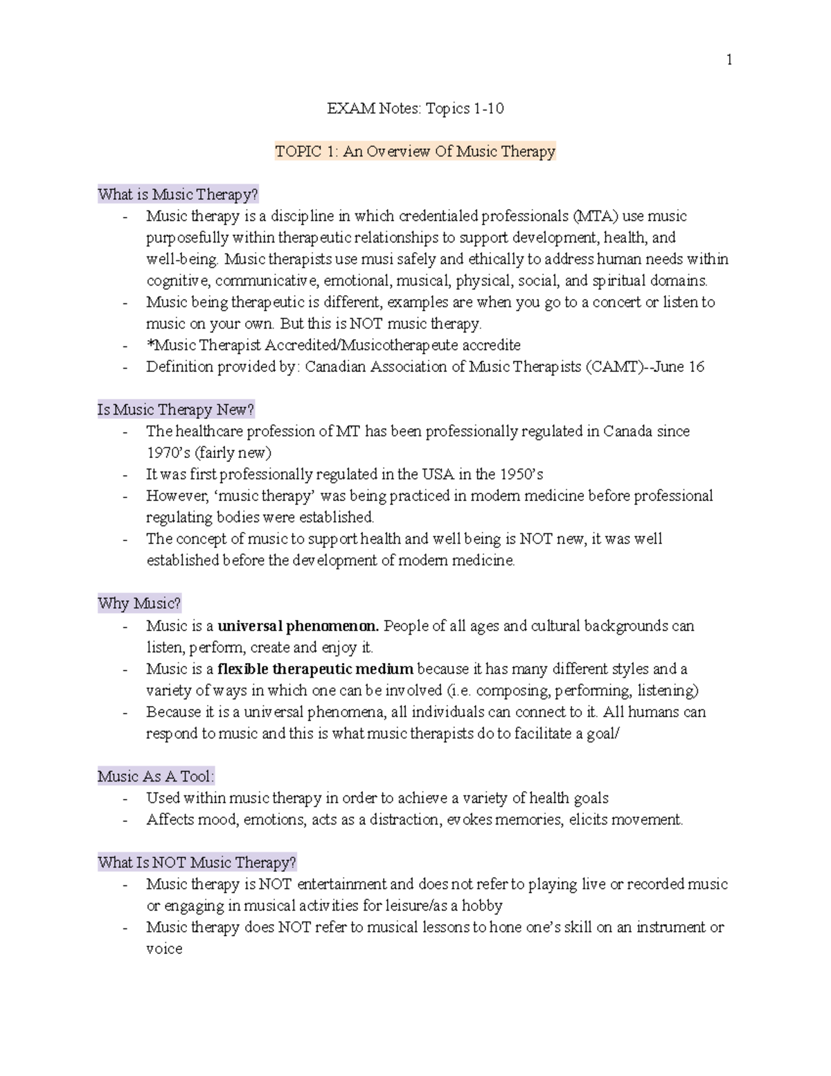 Music 2MT3, EXAM notes - EXAM Notes: Topics 1- TOPIC 1: An Overview Of ...