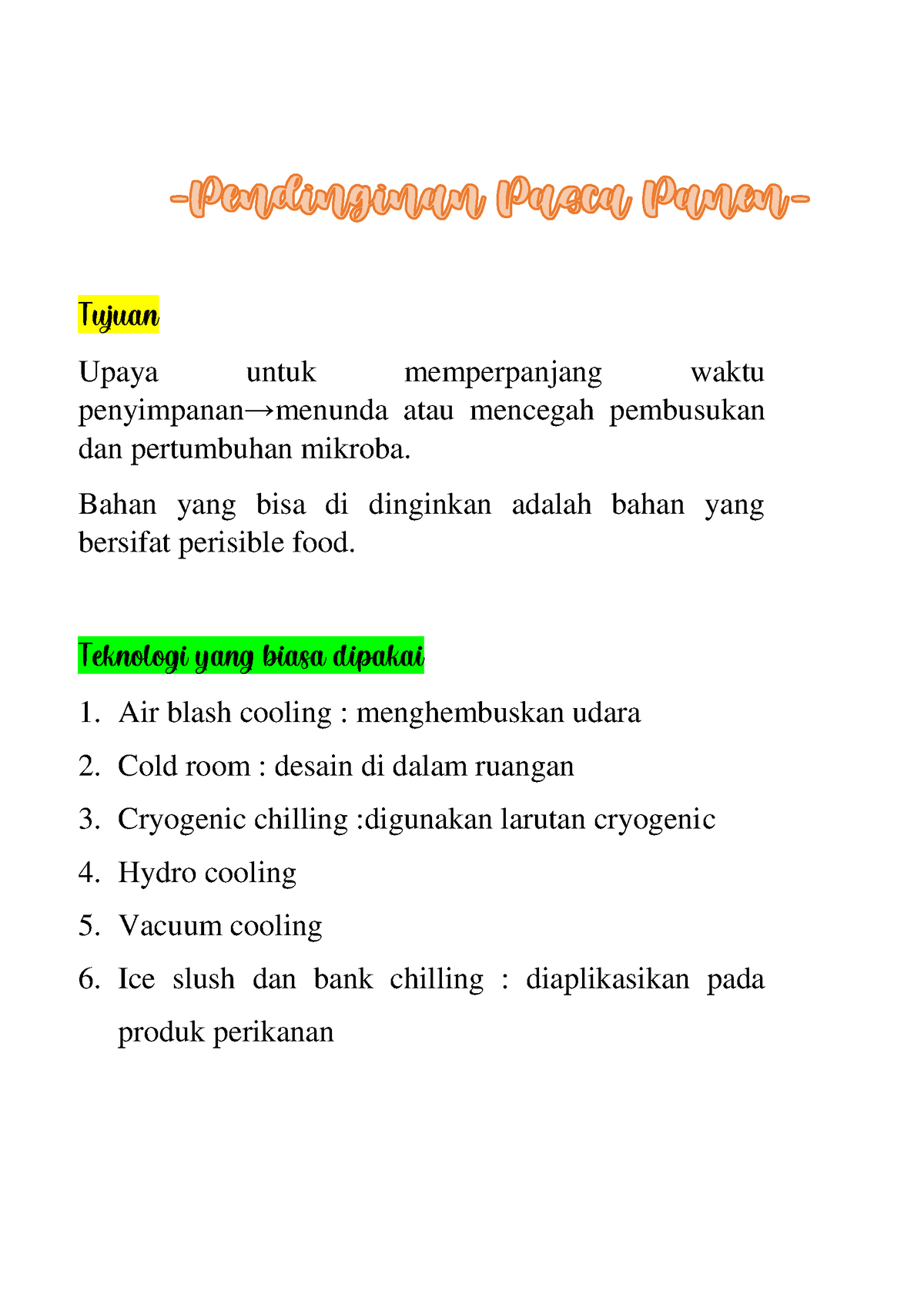 Pendinginan. Fisiologi Dan Teknologi Pasca Panen - Tujuan Upaya Untuk ...