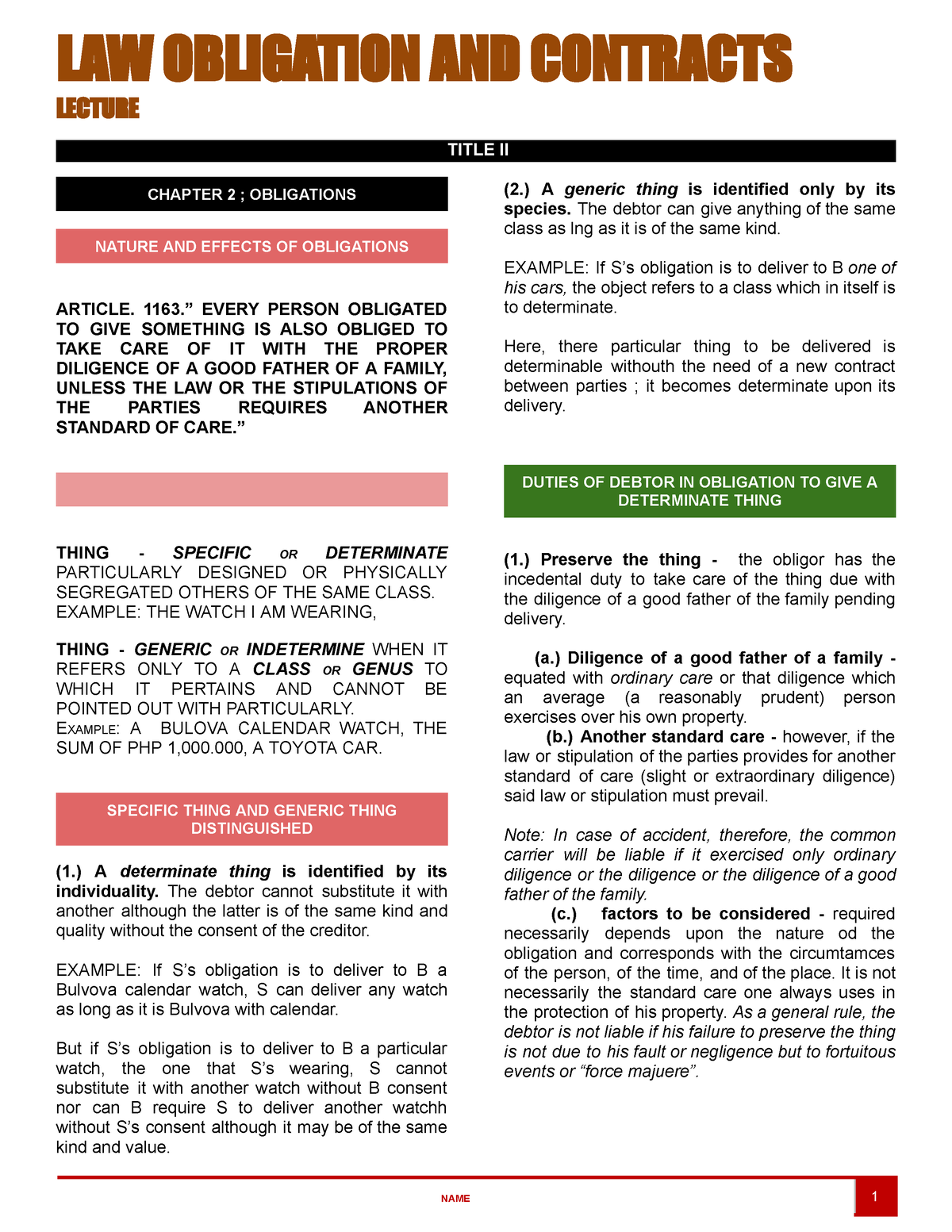 Oblicon CHAP 2 - Chap 2 - LAW OBLIGATION AND CONTRACTS LECTURE TITLE II ...