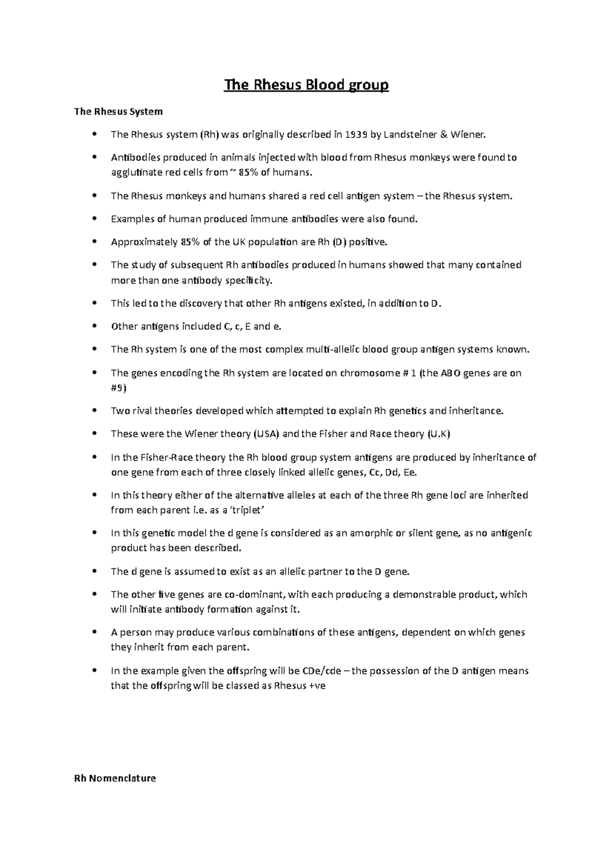 The Rhesus Blood group - Lecture notes 5 - The Rhesus Blood group The ...