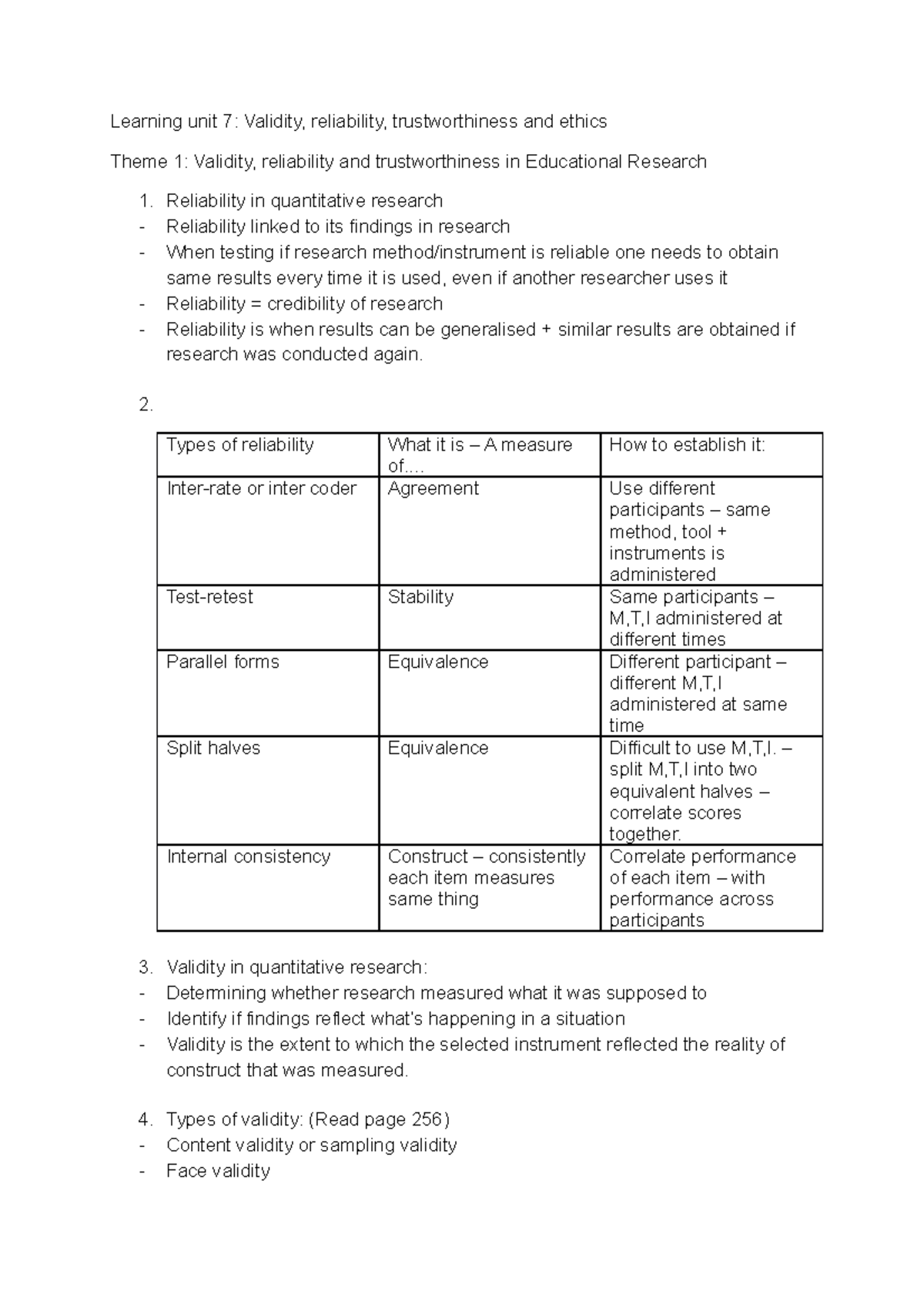 Learning unit 7 - Reliability in quantitative research - Reliability ...