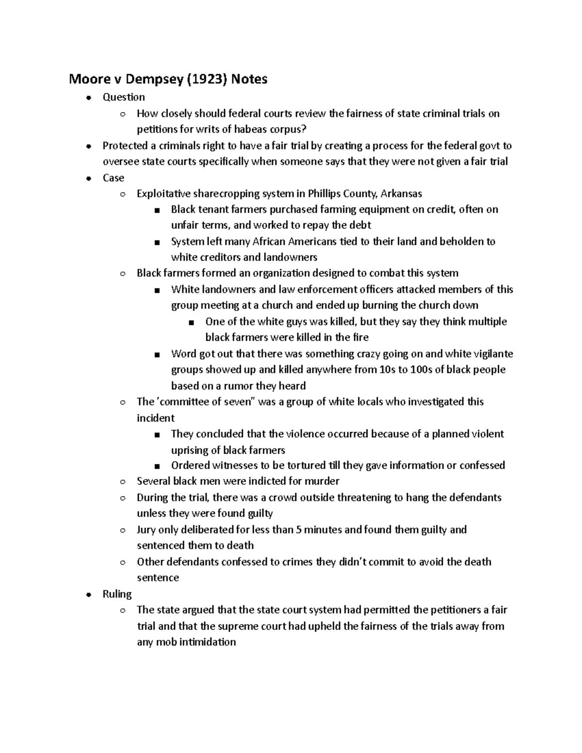 Moore v Dempsey (1923) notes on the case Warning TT undefined