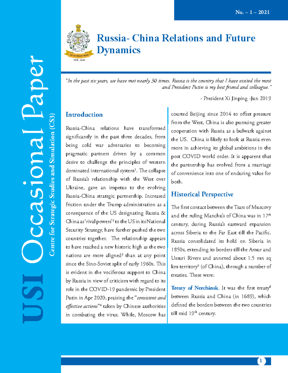 Occasional-Paper Corrected - No. – 1 – 2021 Russia- China Relations and ...