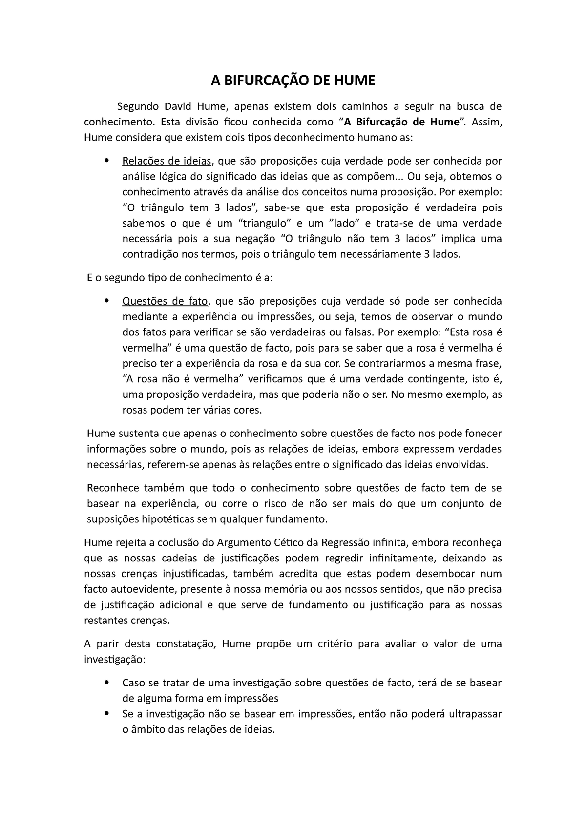 A Bifurca O De Hume Em Que Consiste A Bifurca O De Hume Segundo David Hume Apenas