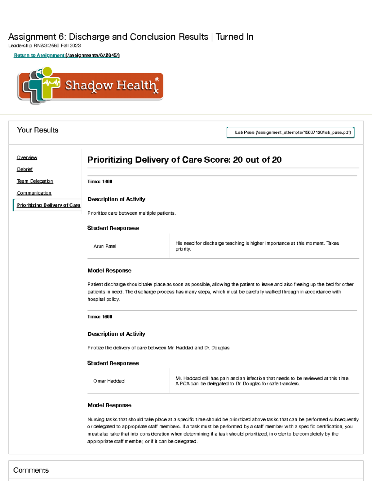 assignment 6 discharge and conclusion prioritize delivery of care