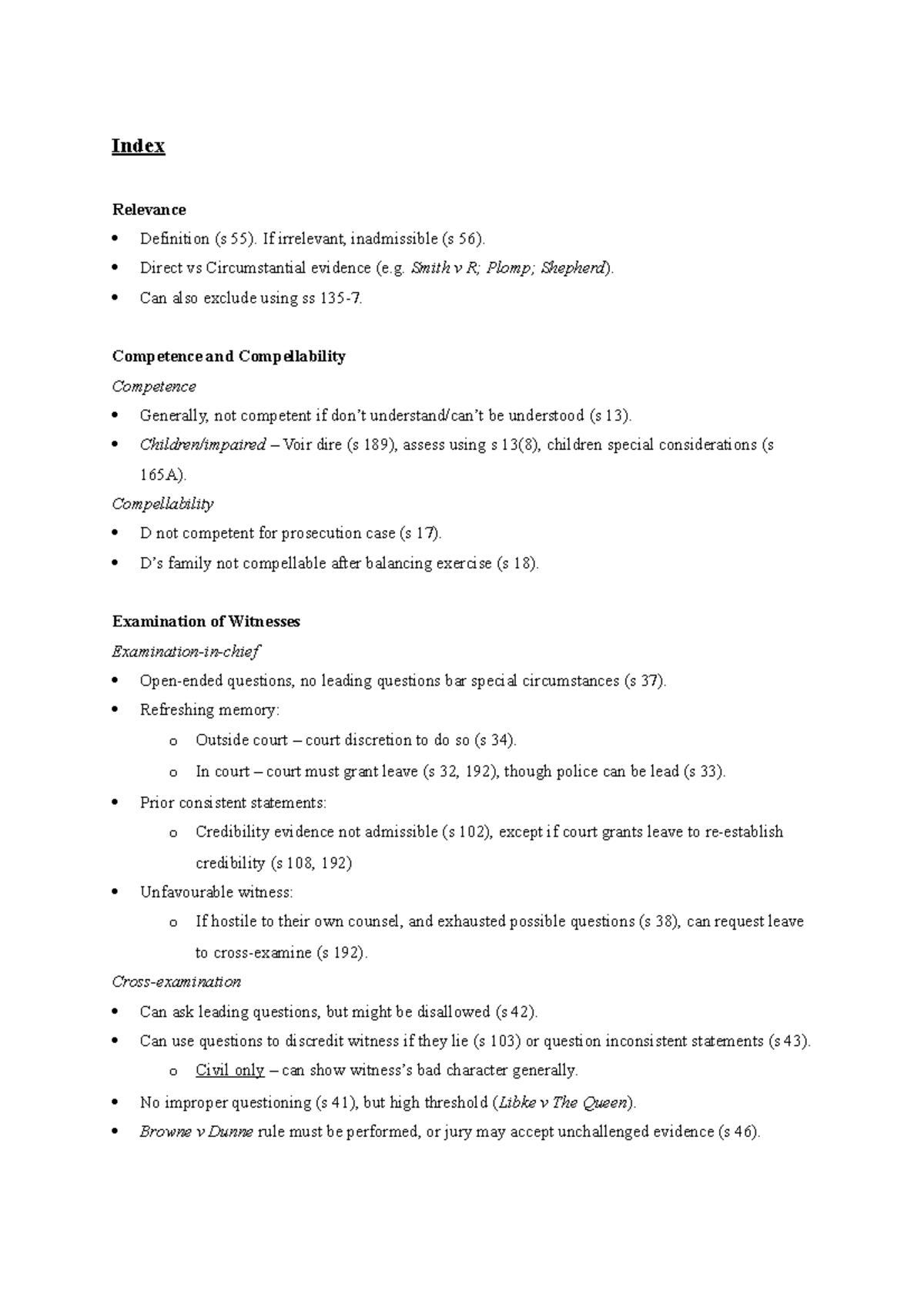 Evidence Exam Answer Sheet Index Relevance Definition s 55 If