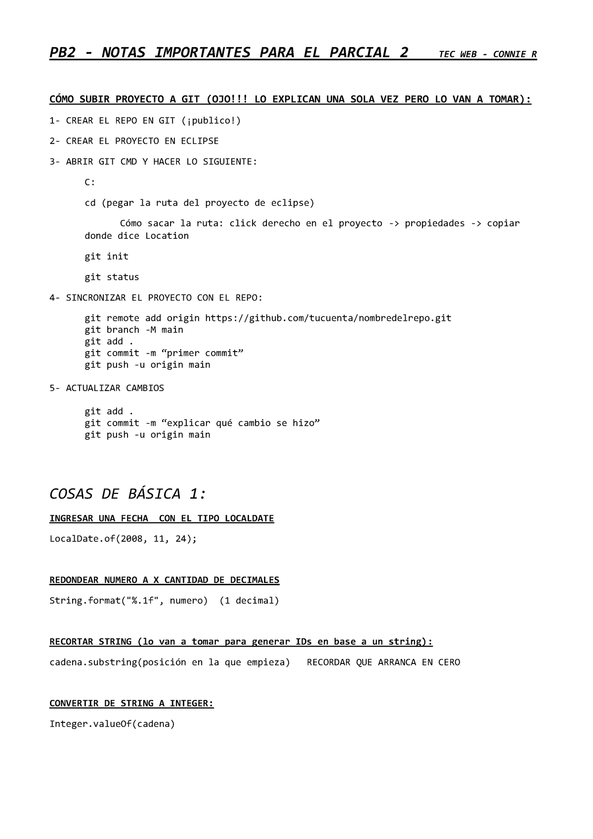 PB2 - Resumen Segundo Parcial - PB2 - NOTAS IMPORTANTES PARA EL PARCIAL ...