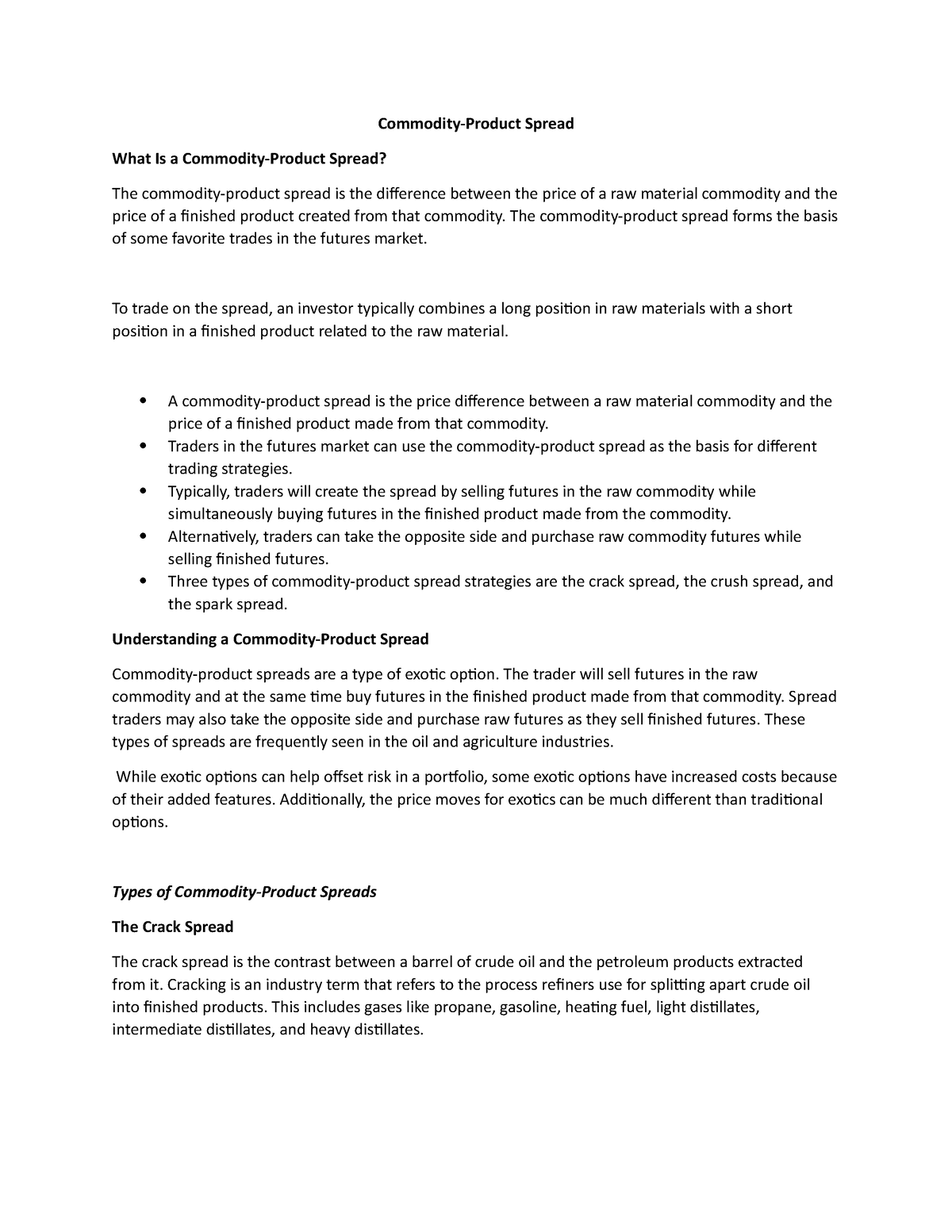 Commodity-Product Spread in Economics - Commodity-Product Spread What ...