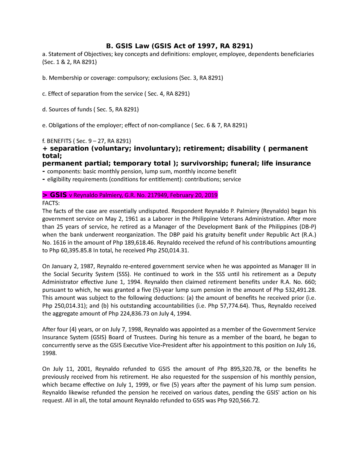 GSIS-LAW - Law Books And Current Laws - B. GSIS Law (GSIS Act Of 1997 ...