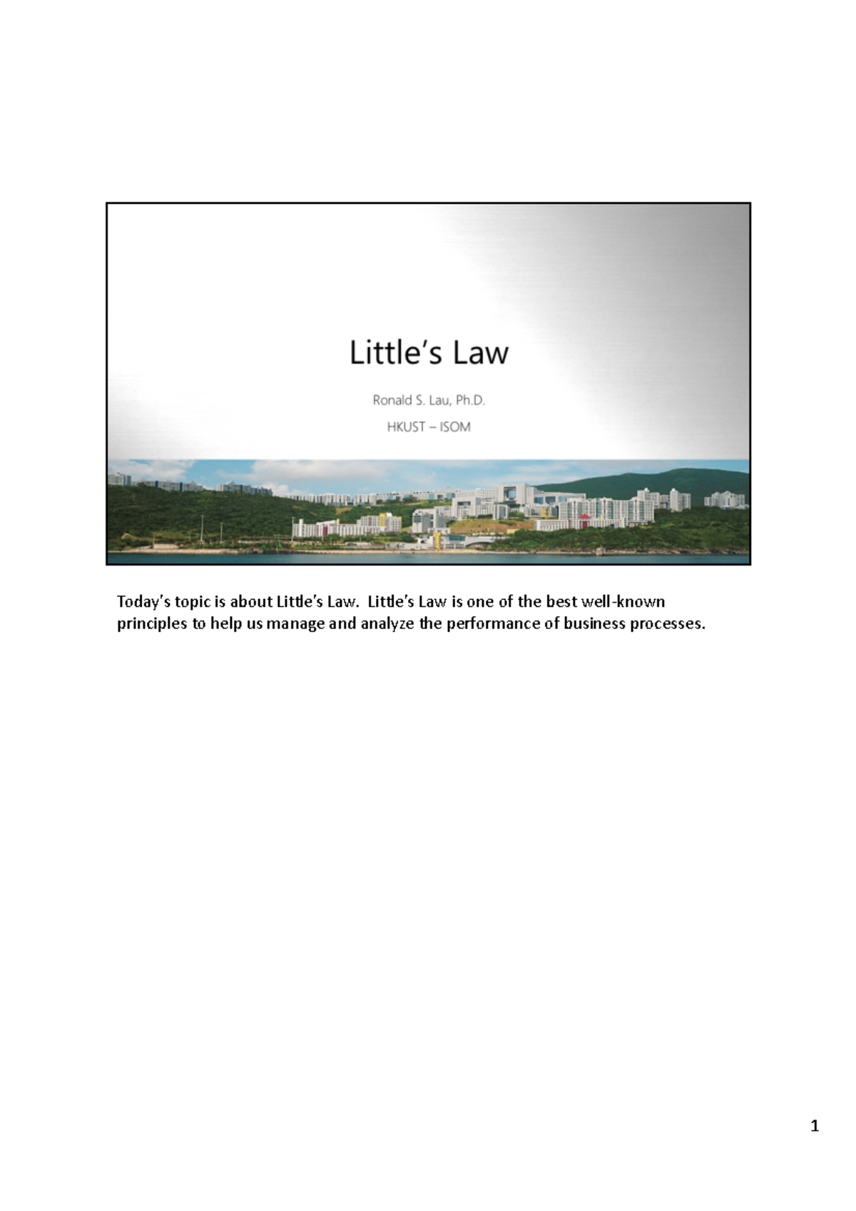 Little's Law - All - Today’s Topic Is About Little’s Law. Little’s Law ...