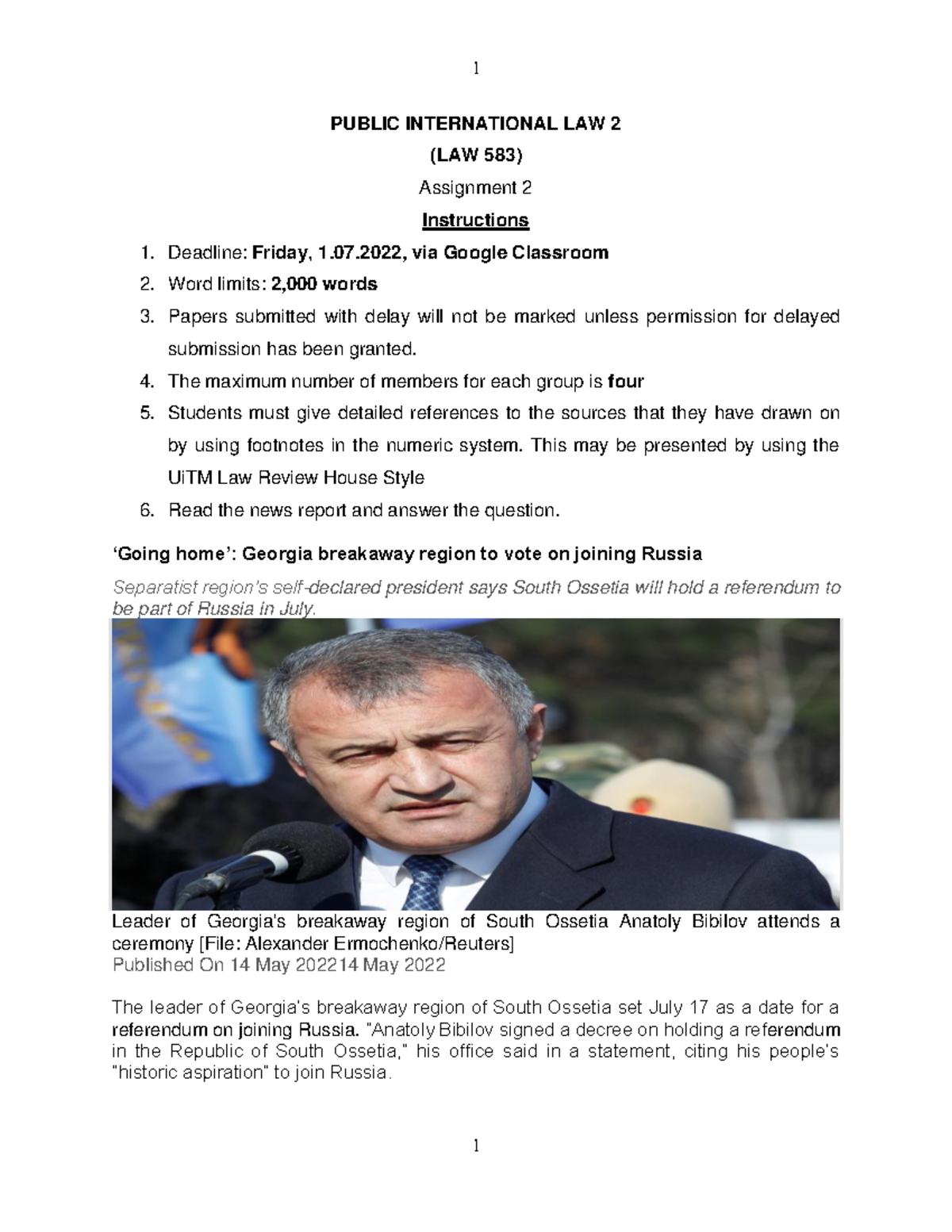 Assignment 2 PIL 1 March 2022 - 1 1 PUBLIC INTERNATIONAL LAW 2 (LAW 583 ...