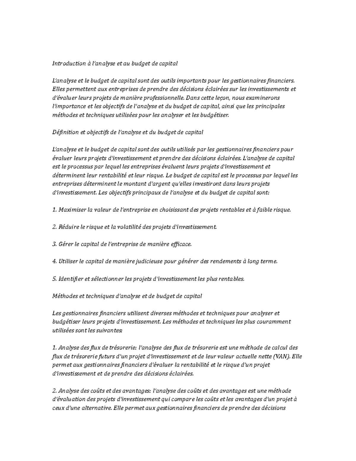 Capital Budgeting and Project Analysis note study - Introduction à l ...