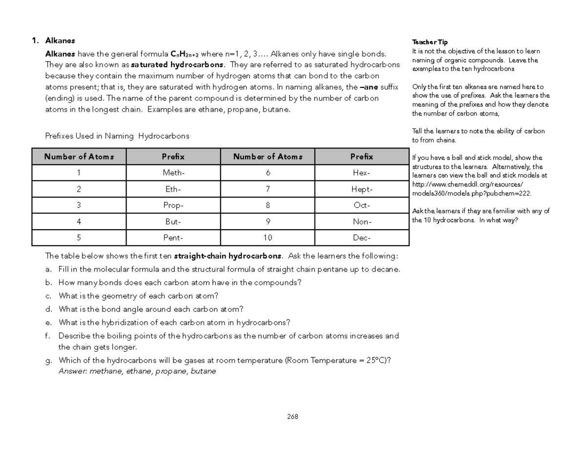 General Chemistry I (26) - Alkanes Alkanes have the general formula ...