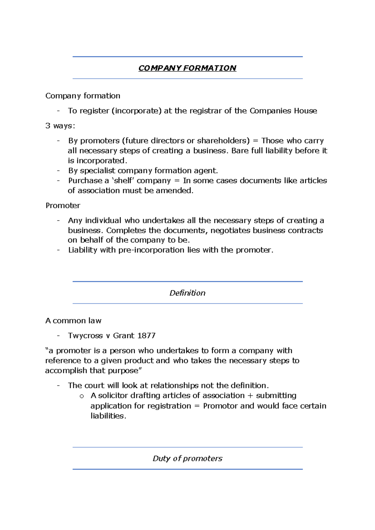 Company Formation - L1 - COMPANY FORMATION Company formation To ...
