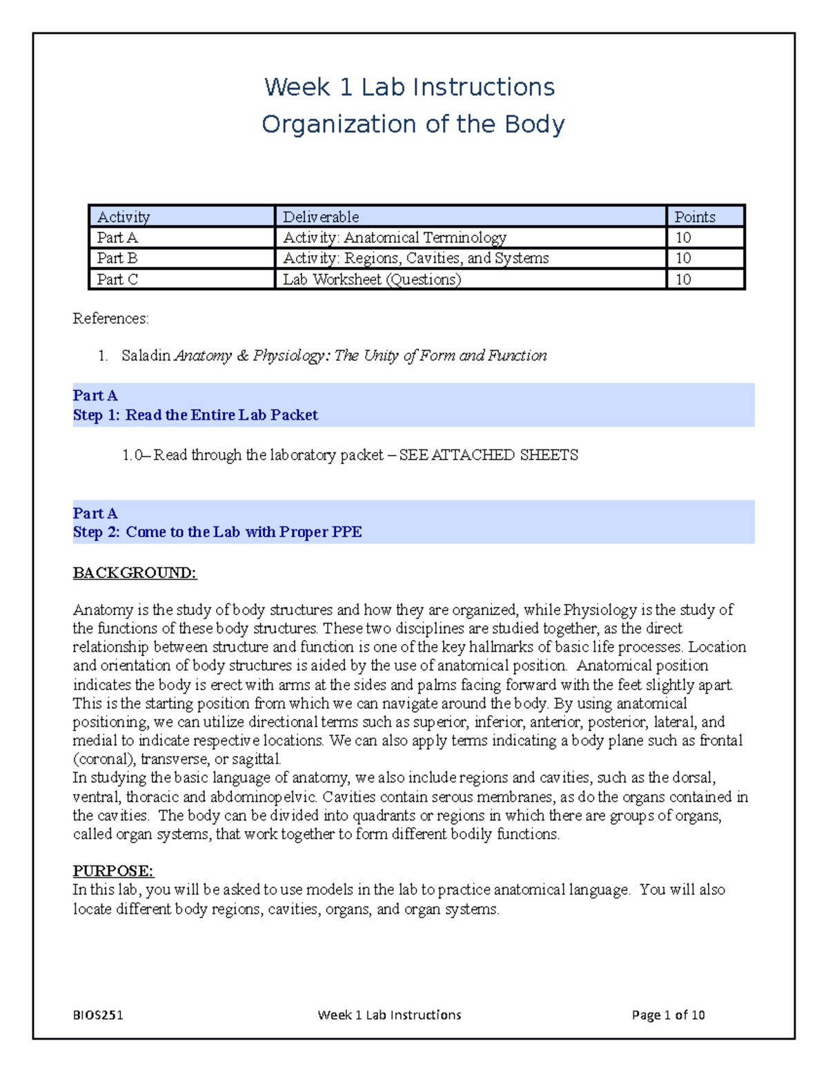 BIOS251 W1 Lab Instructions - Week 1 Lab Instructions Organization Of ...