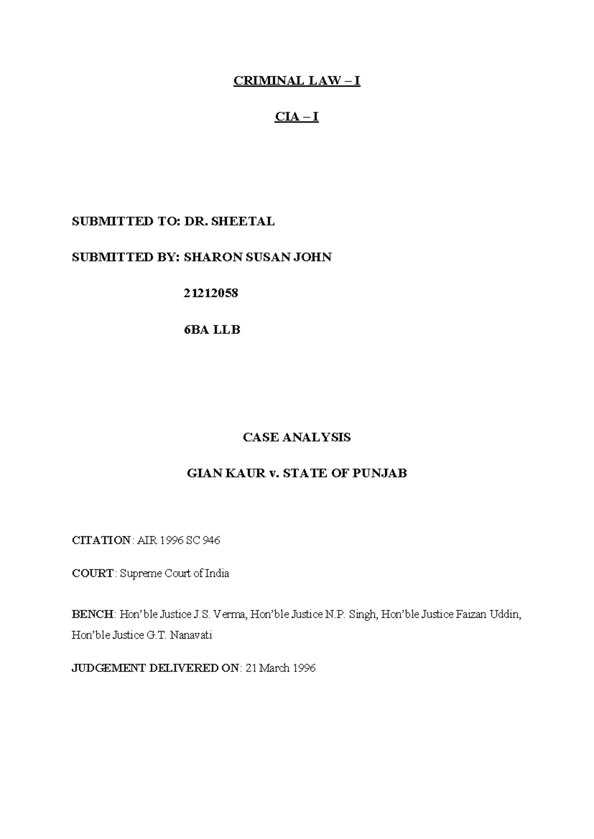 Criminal cia 1 - Notes - CRIMINAL LAW – I CIA – I SUBMITTED TO: DR ...