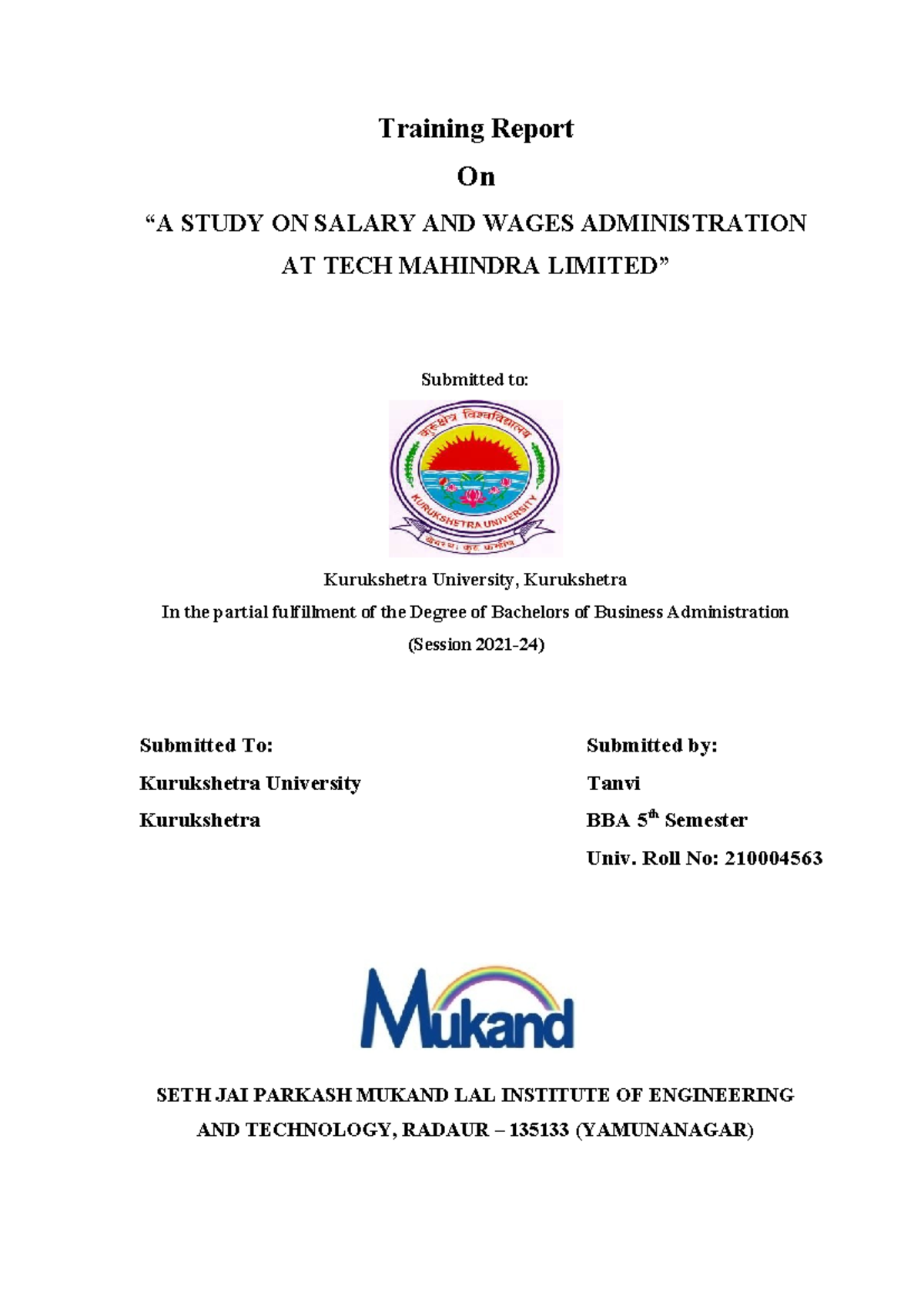 Training Report - Training Report On “A STUDY ON SALARY AND WAGES ...